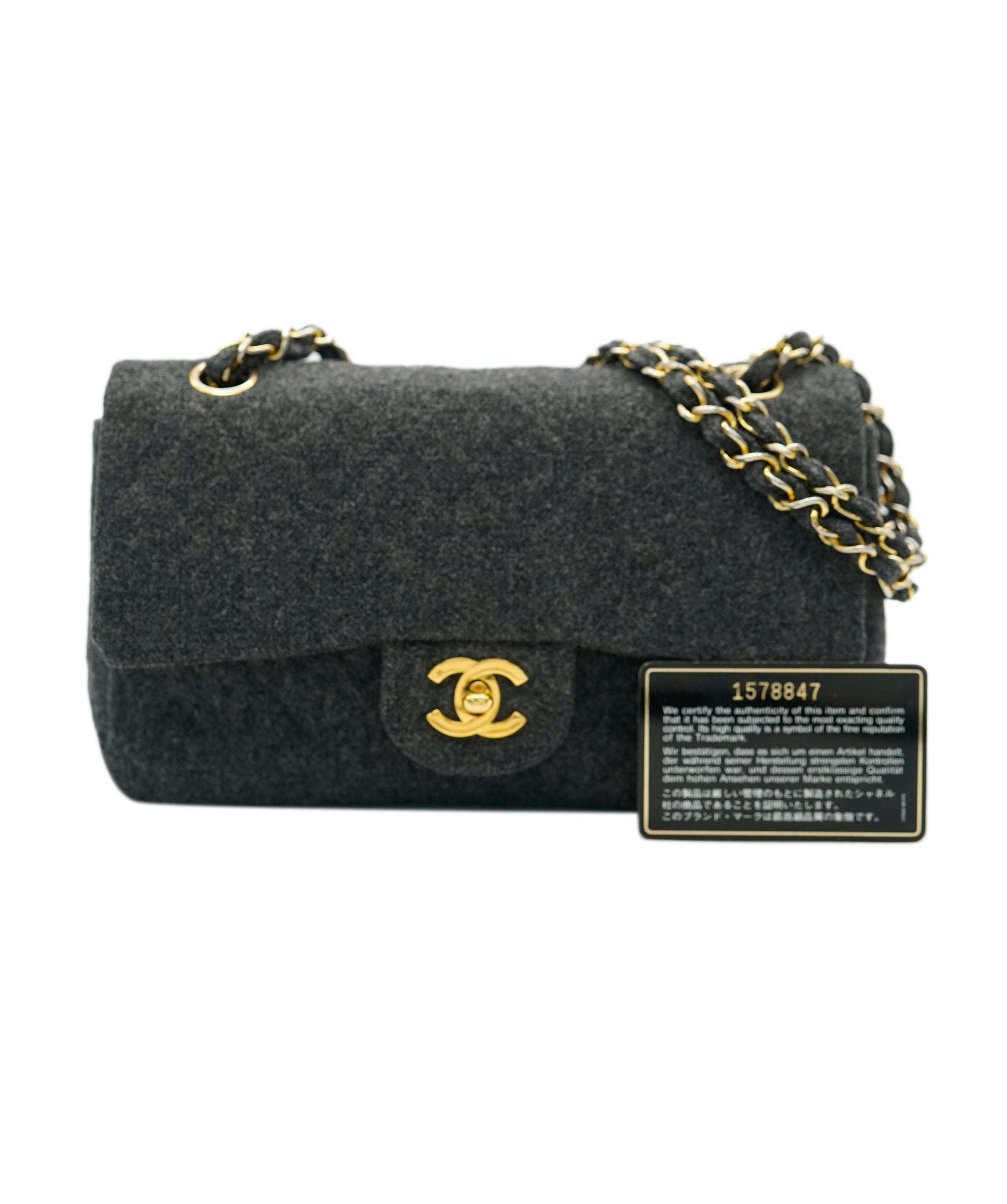 Chanel grey wool felt classic flap  AVC2130