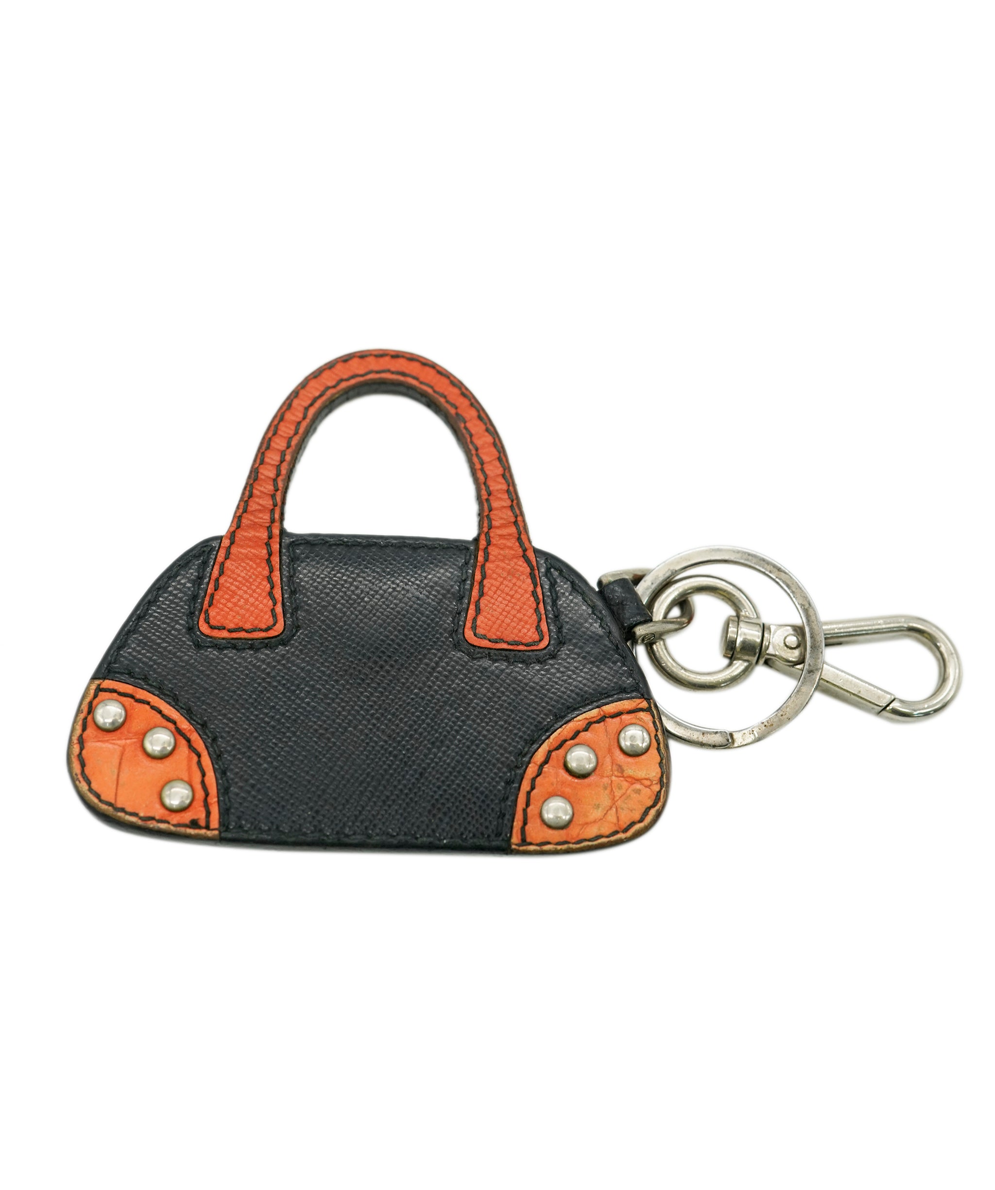 PRADA Key Holder Saffiano Leather Metal Black Orange Silver Auth kk310 DBXS1717