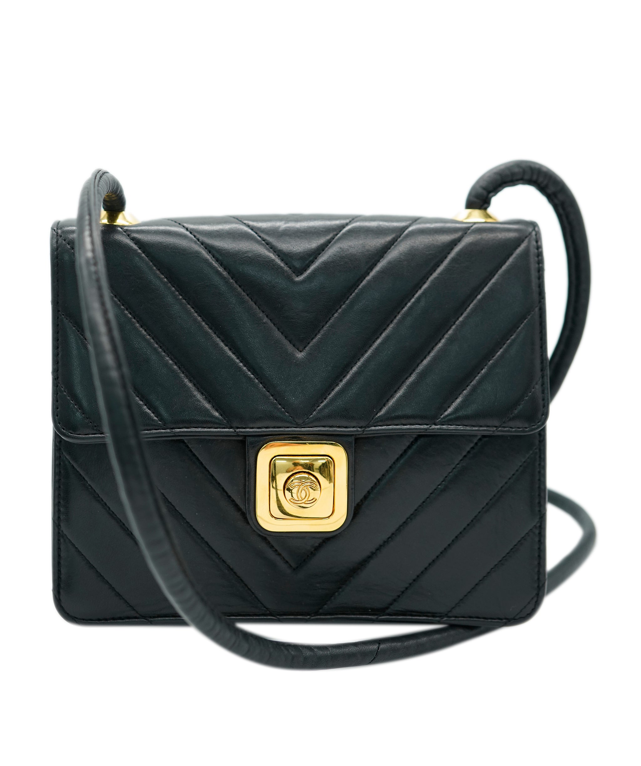 Chanel Black Vintage Square Chevron Crossbody  ALC1543