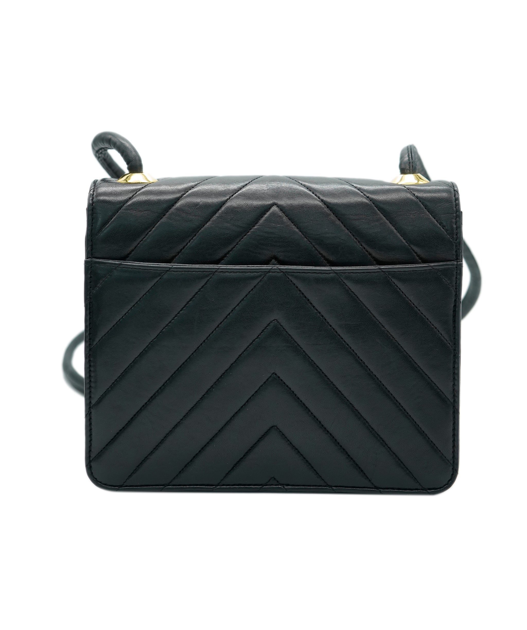 Chanel Black Vintage Square Chevron Crossbody  ALC1543