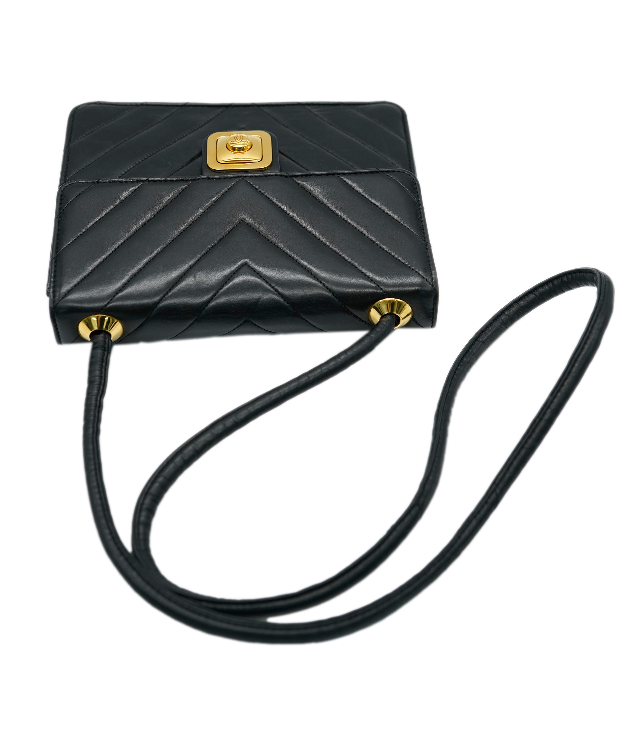 Chanel Black Vintage Square Chevron Crossbody  ALC1543