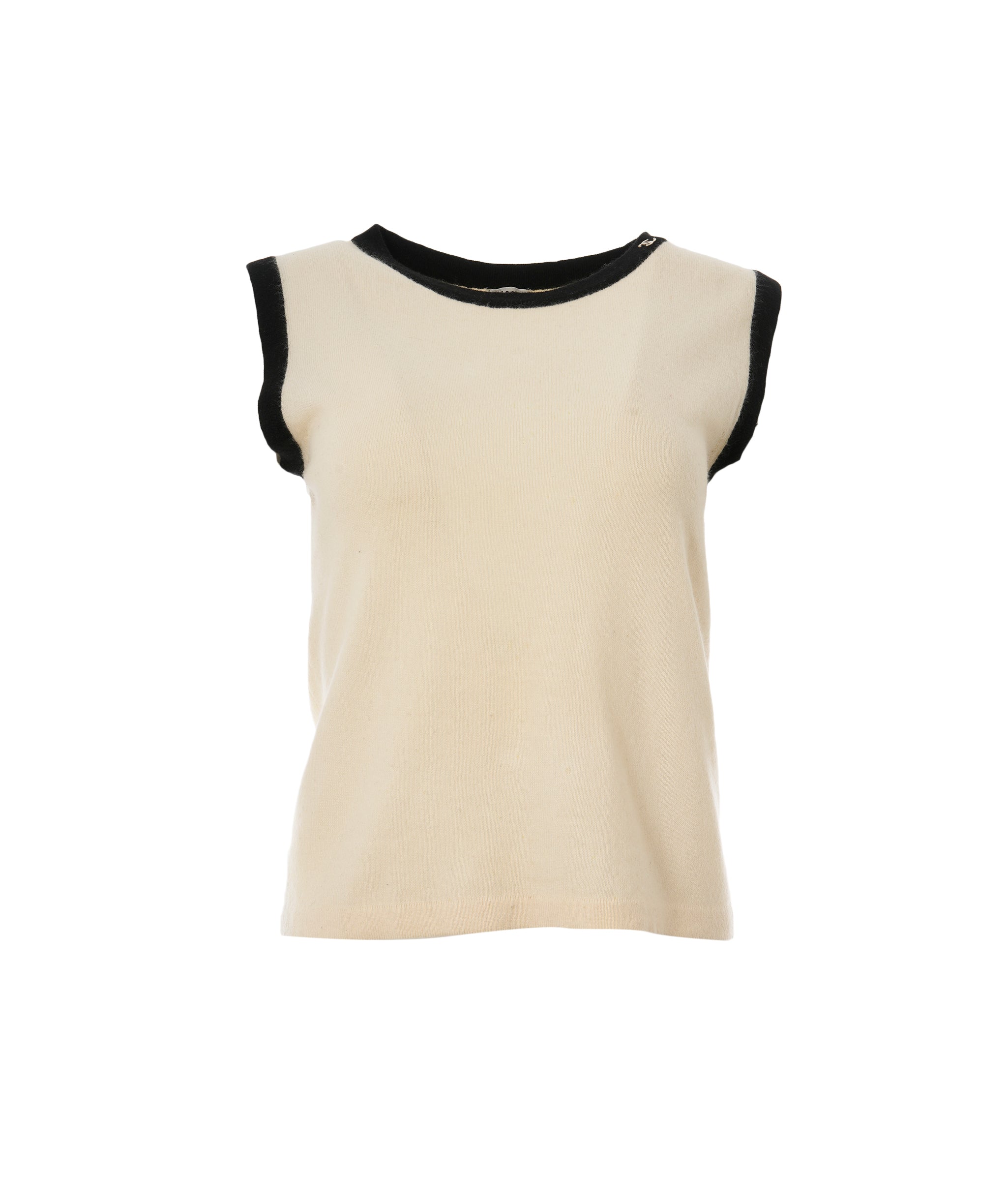 Chanel CC Cashmere Top Sleeveless Cream Black ASL10652