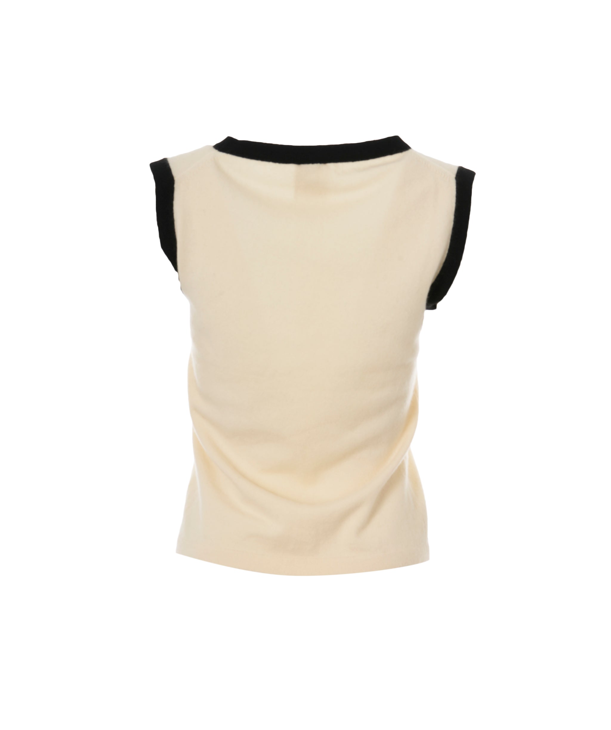 Chanel CC Cashmere Top Sleeveless Cream Black ASL10652