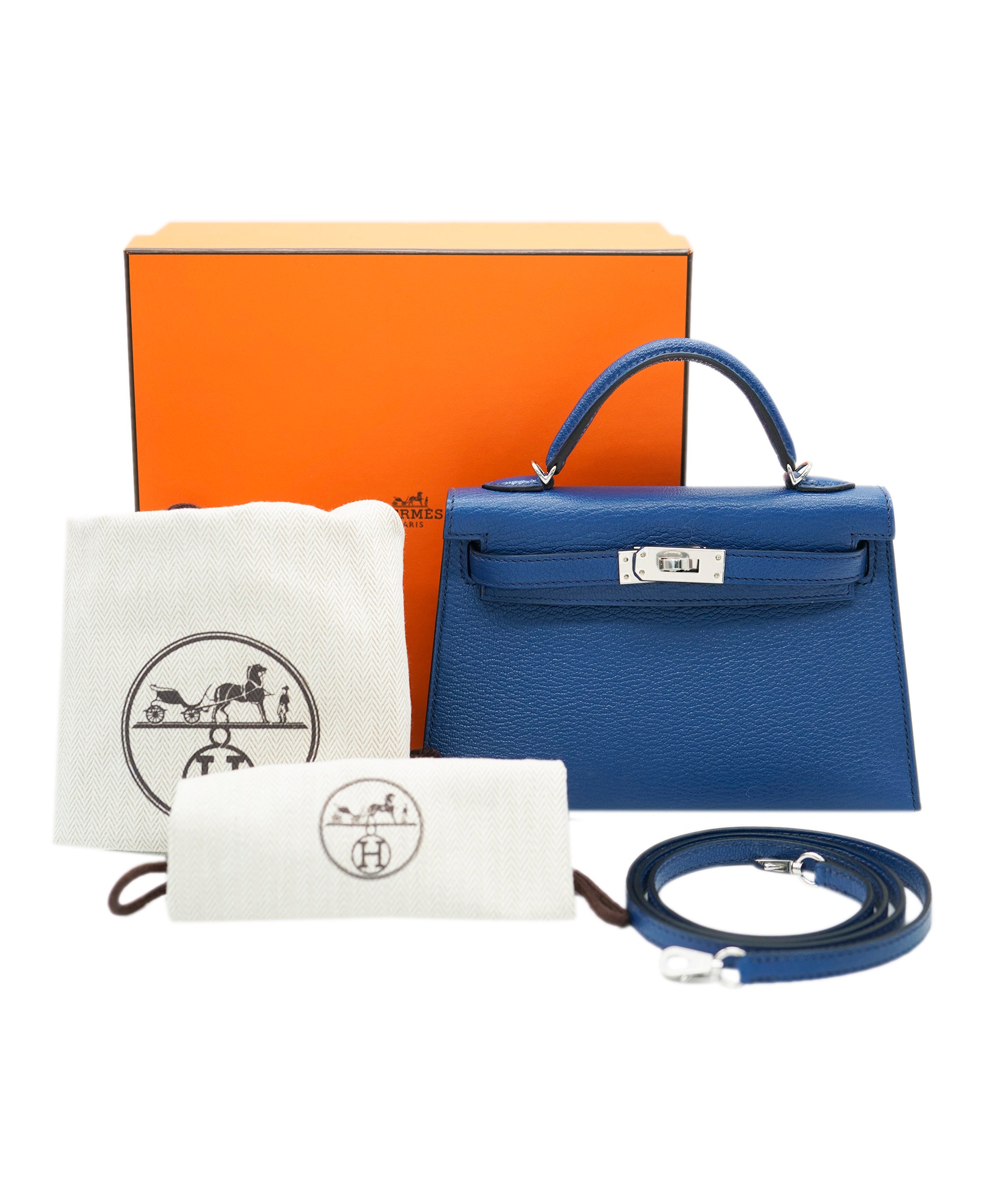 Hermes Mini kelly Chevre mysore blue saphir PHW  ASC5351