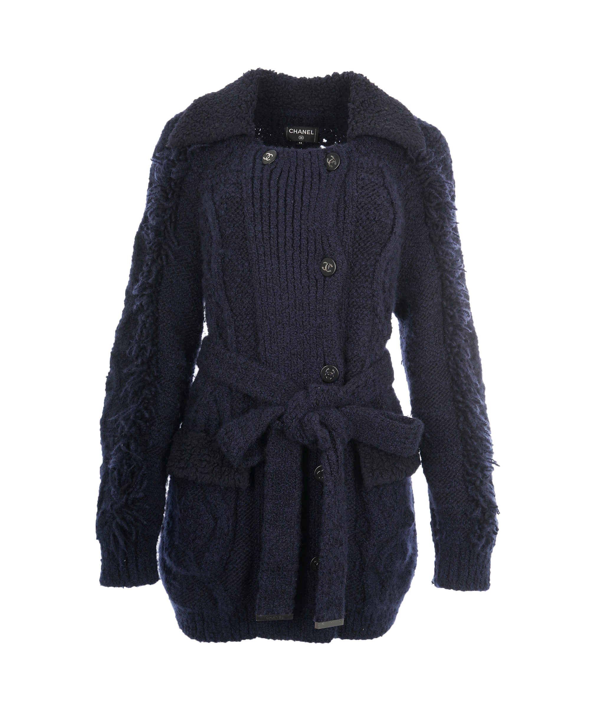 Chanel Rare CC Navy Long Wool Cardigan with Belt  ALC1787