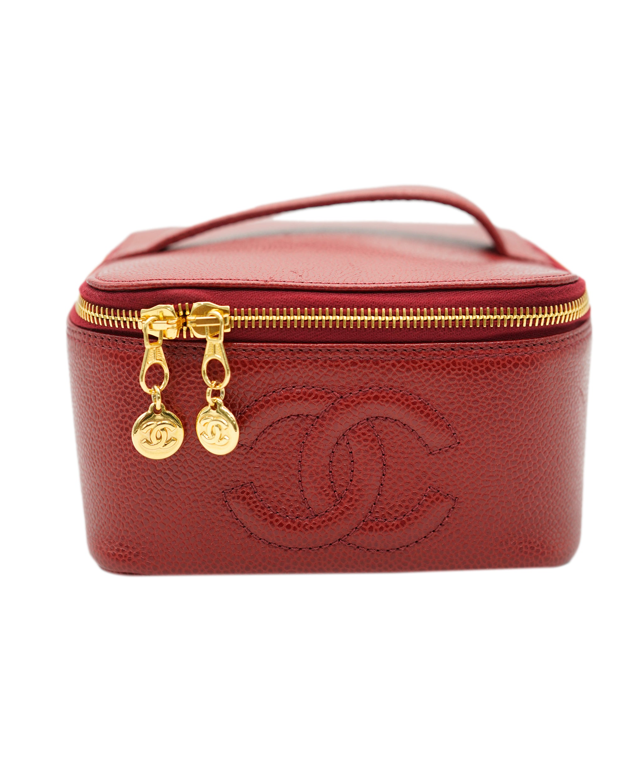 CHANEL VINTAGE VANITY HAND BAG RED CAVIAR SKIN 90244705 DBXS0639