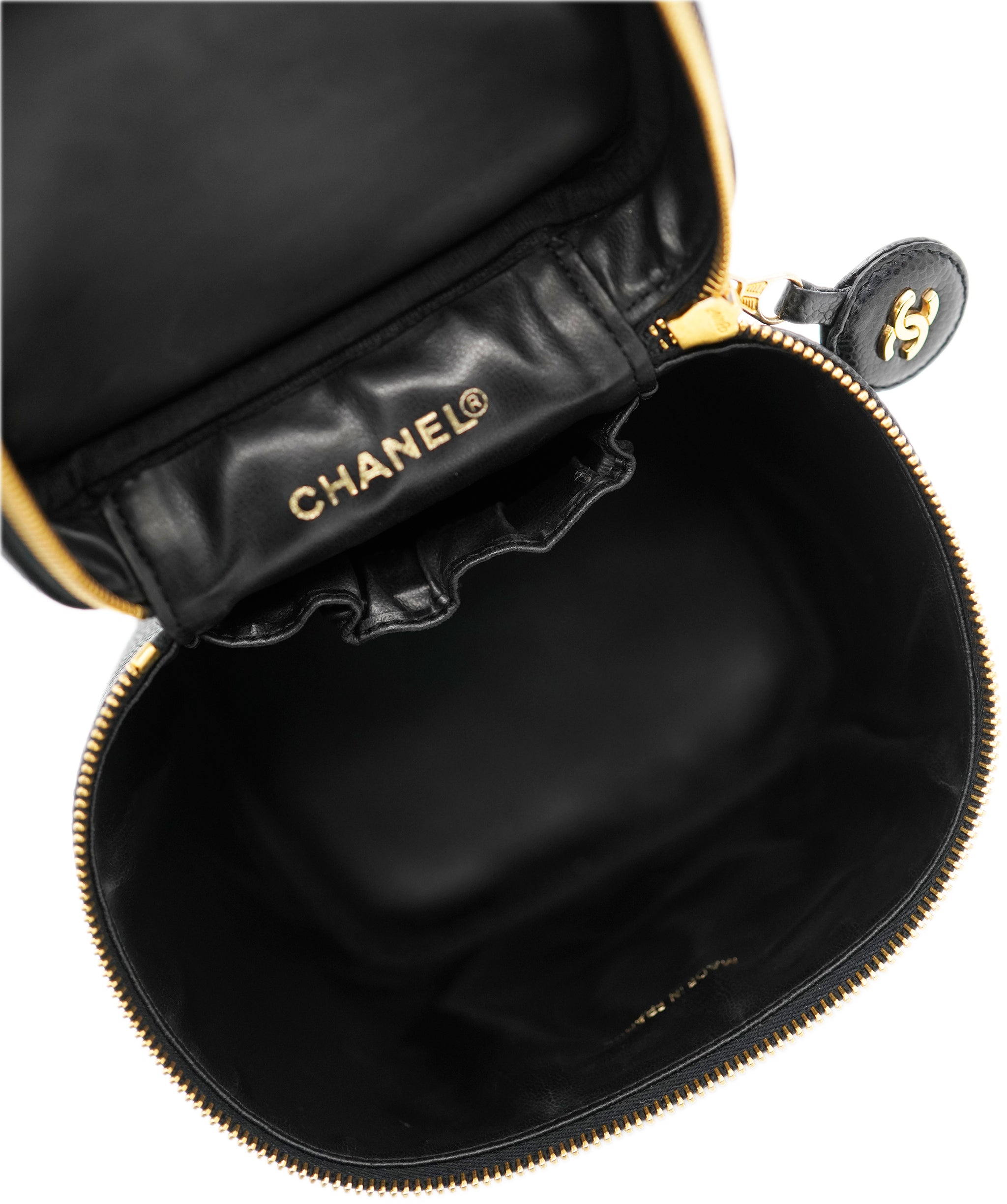 CHANEL VINTAGE VANITY HAND BAG BLACK CAVIAR SKIN 90234558 DBXS0640