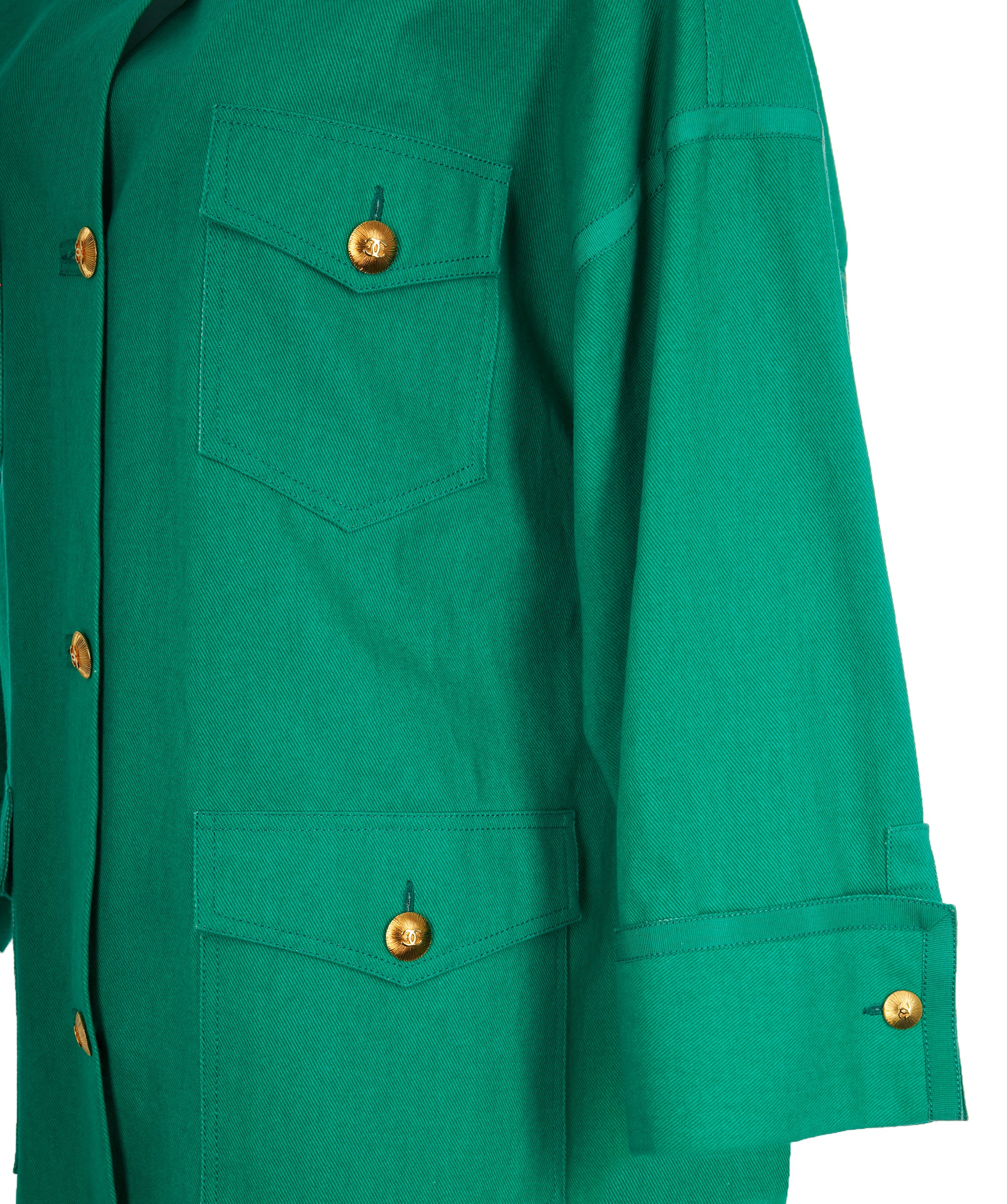 Chanel Green Denim Safari 1980's jacket  - AJC0771