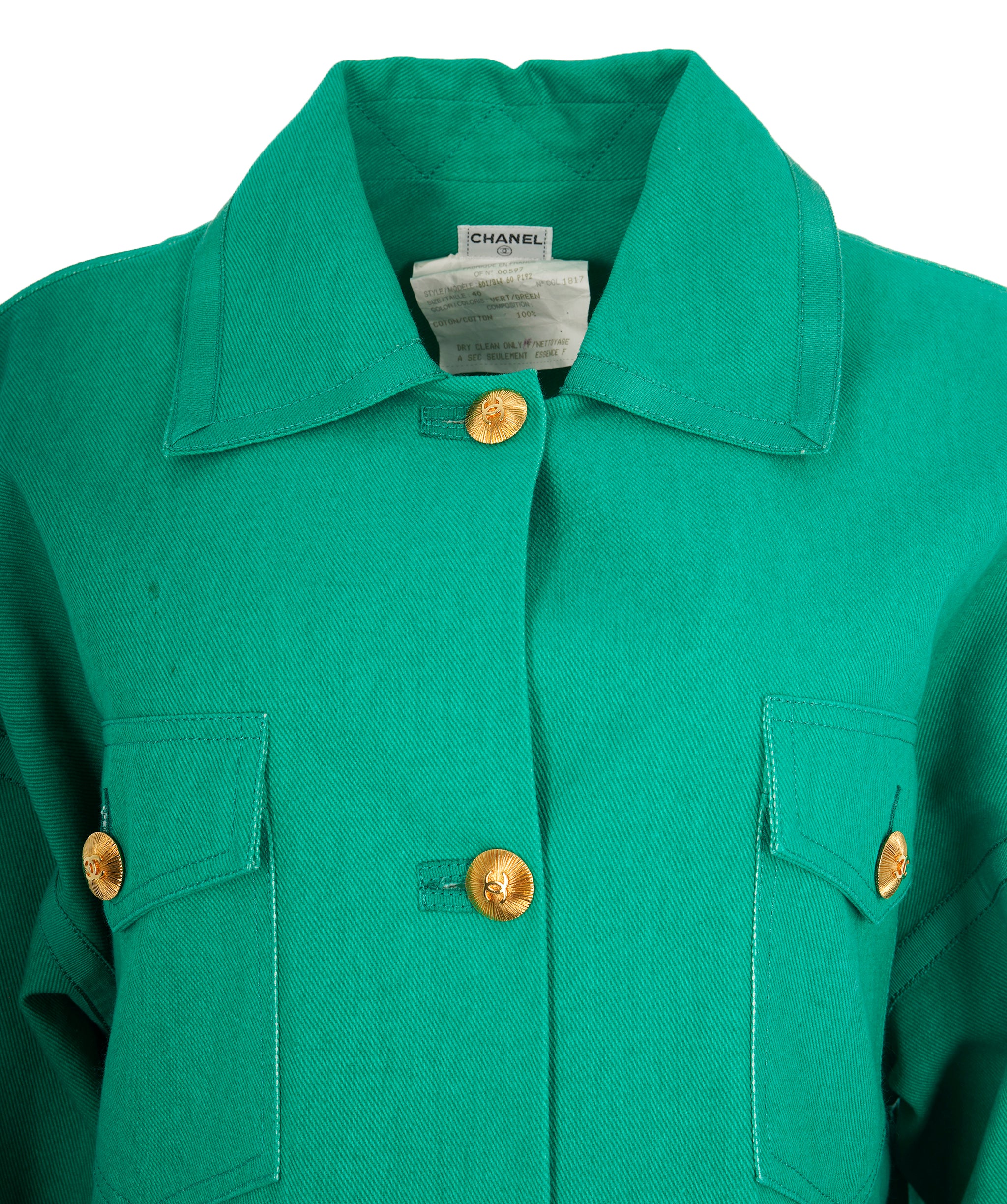 Chanel Green Denim Safari 1980's jacket  - AJC0771