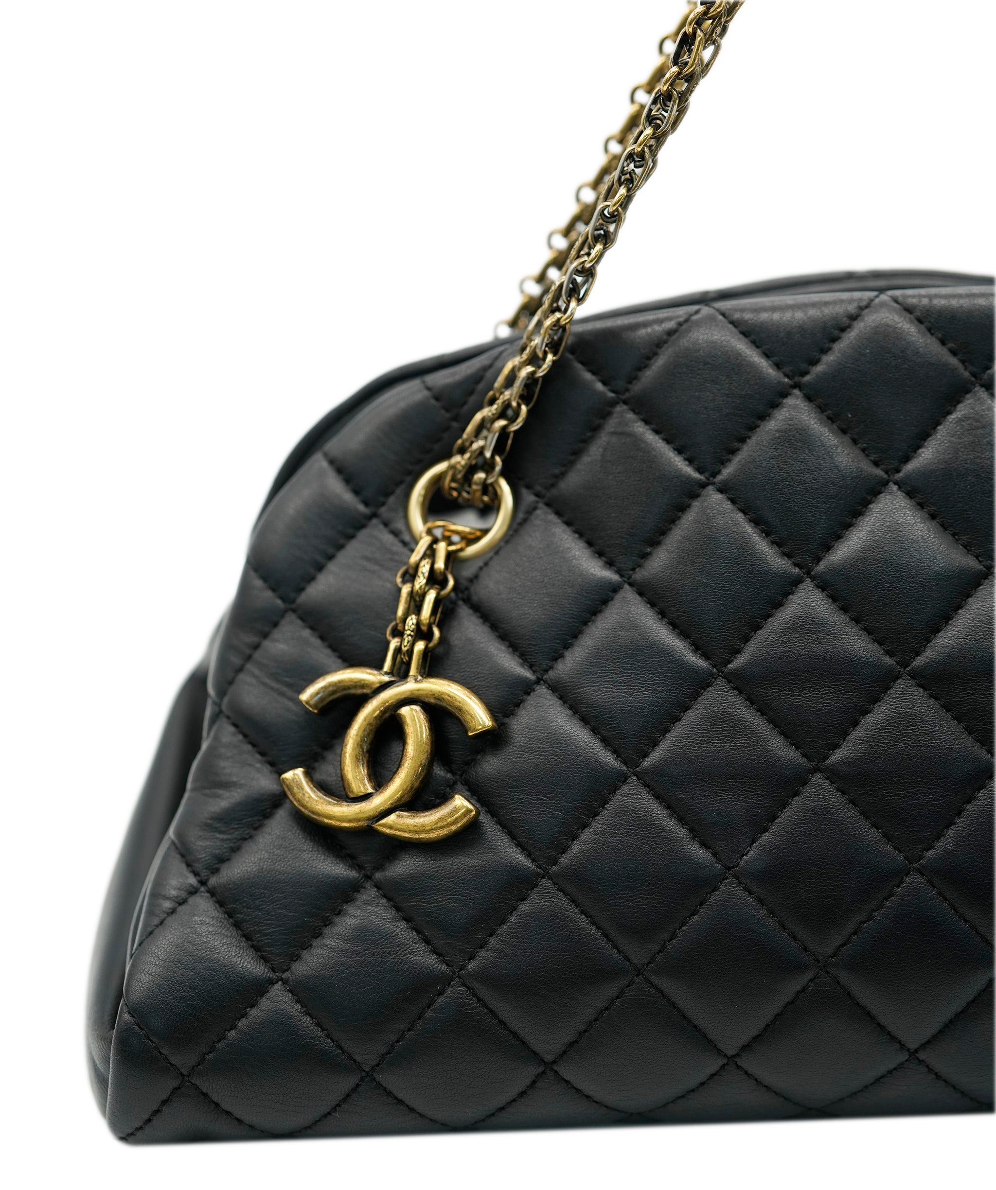 CHANEL MADEMOISELLE BOWLING CHAIN TOTE BAG BLACK LAMB SKIN 90213934 DBXS0663