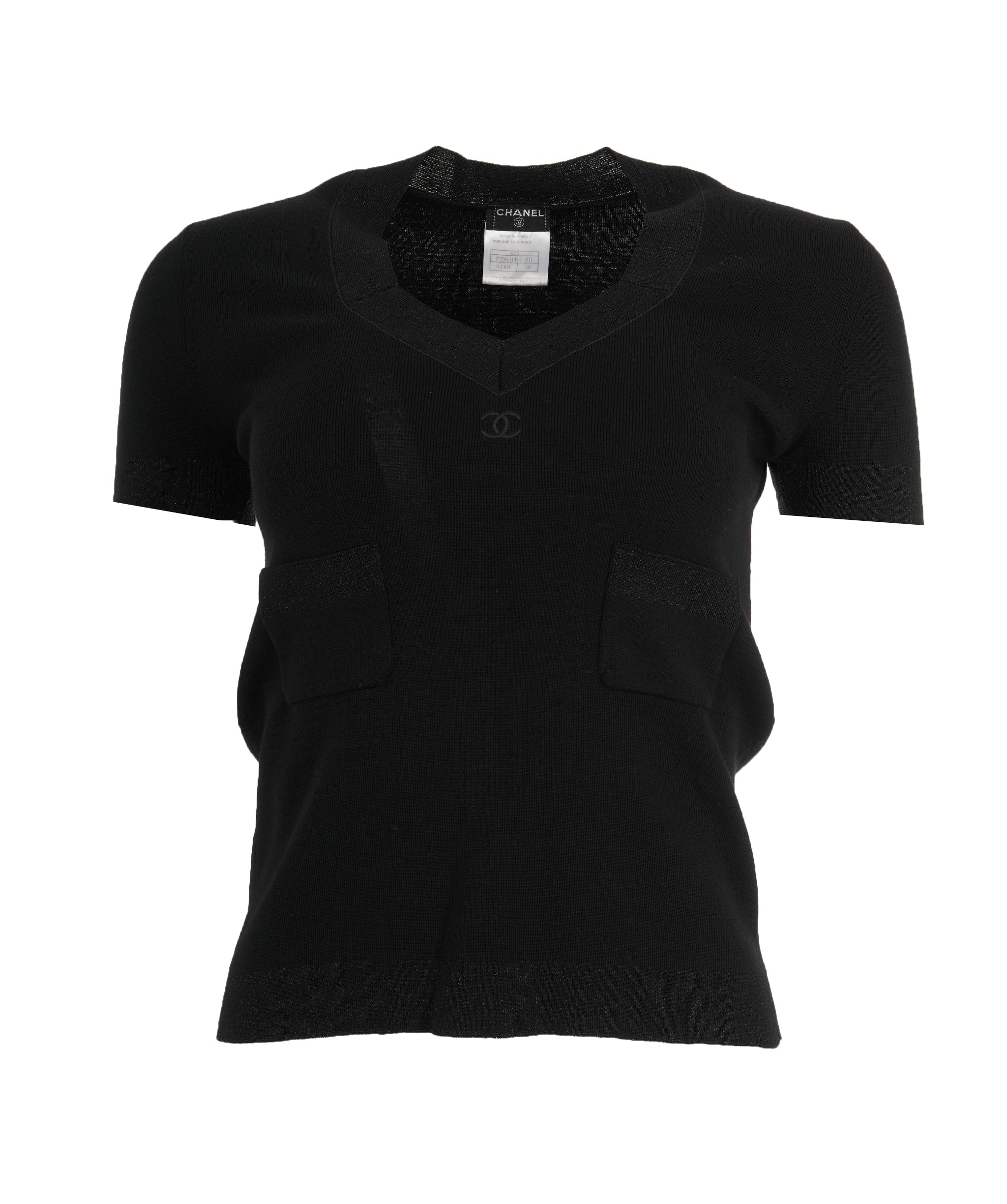 Chanel 06A CC V-Neck Top Black ASL10695