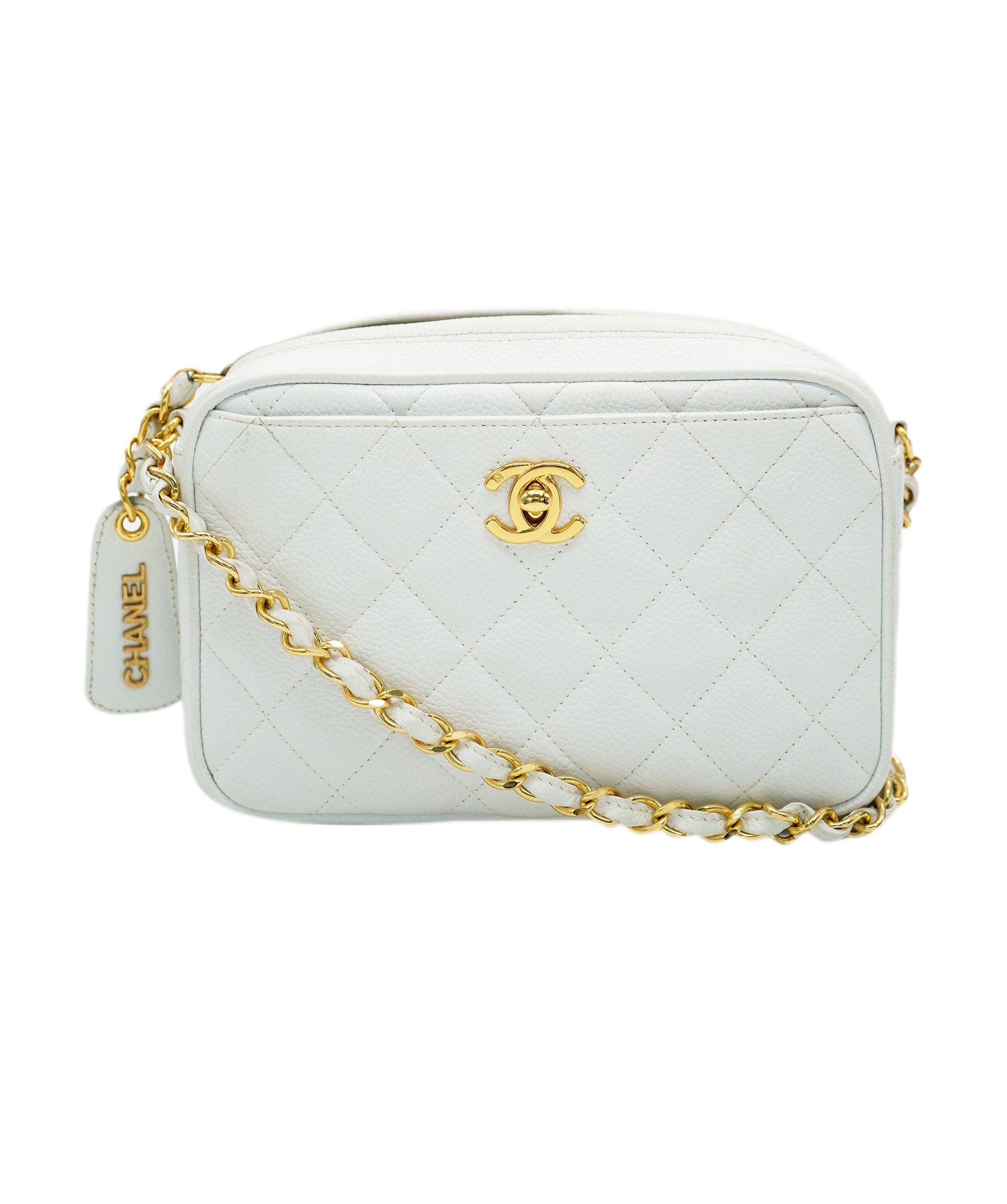 CHANEL VINTAGE MATELASSE CHAIN SHOULDER BAG WHITE CAVIAR SKIN 90241782 DBXS0644