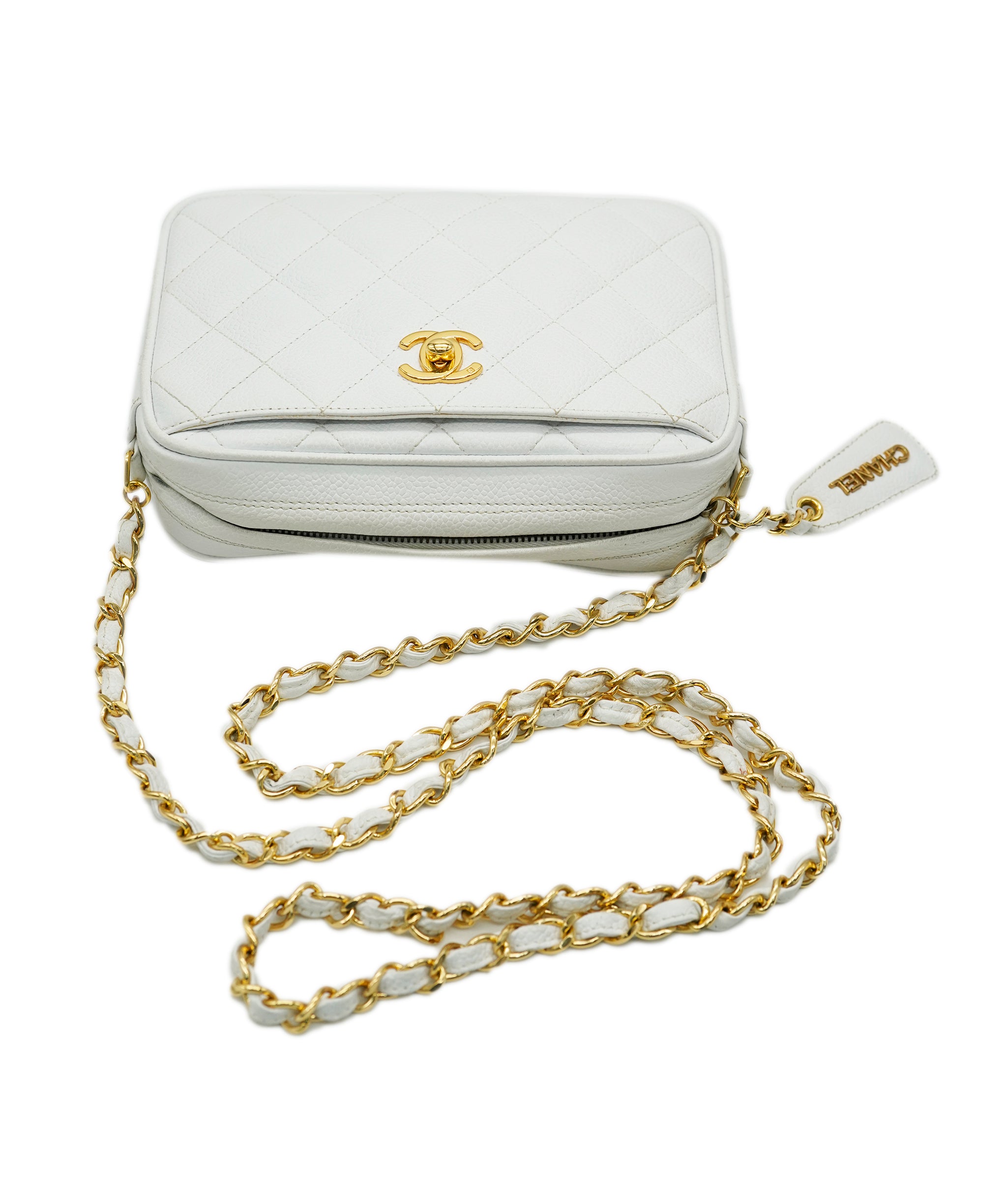 CHANEL VINTAGE MATELASSE CHAIN SHOULDER BAG WHITE CAVIAR SKIN 90241782 DBXS0644