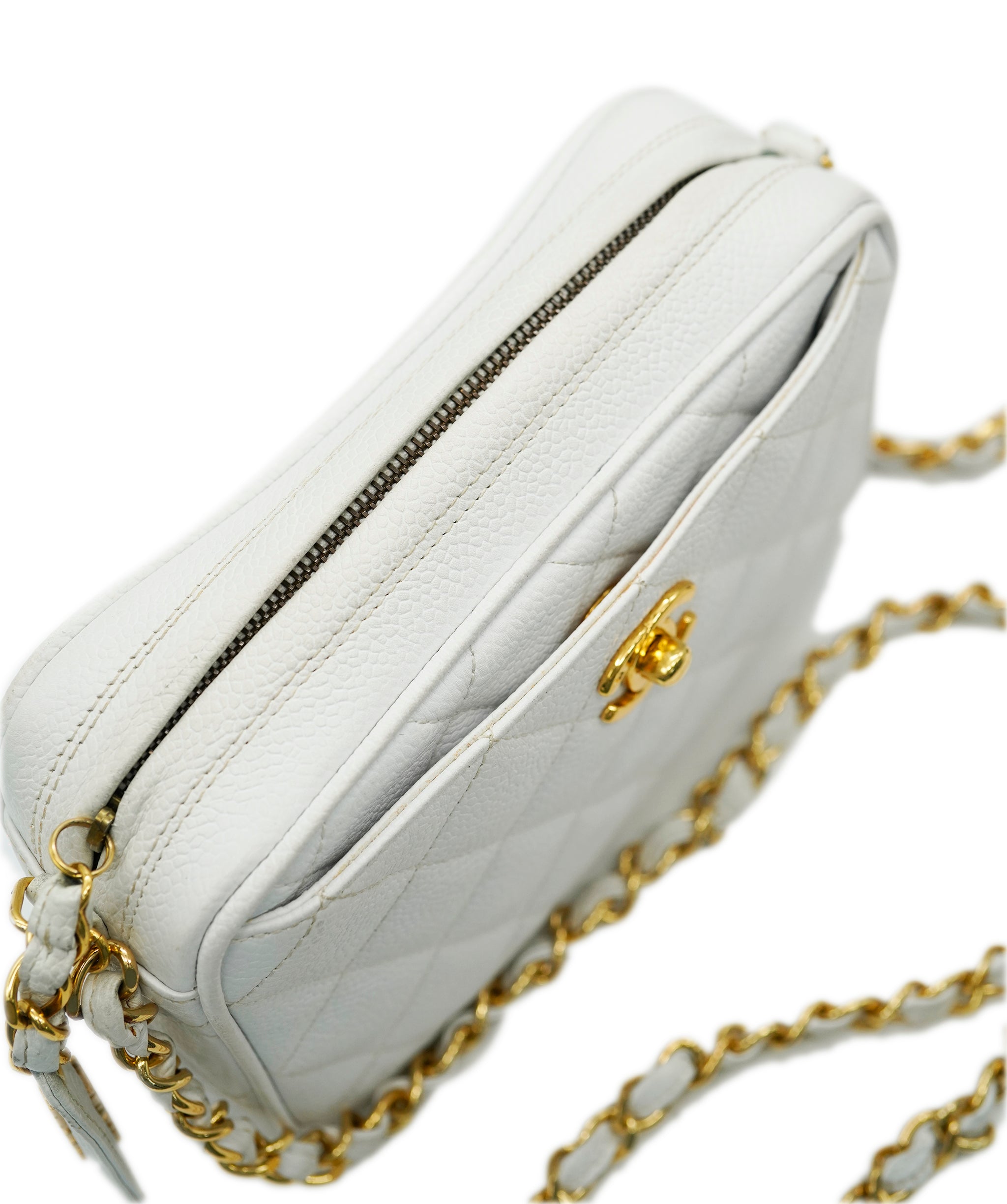 CHANEL VINTAGE MATELASSE CHAIN SHOULDER BAG WHITE CAVIAR SKIN 90241782 DBXS0644