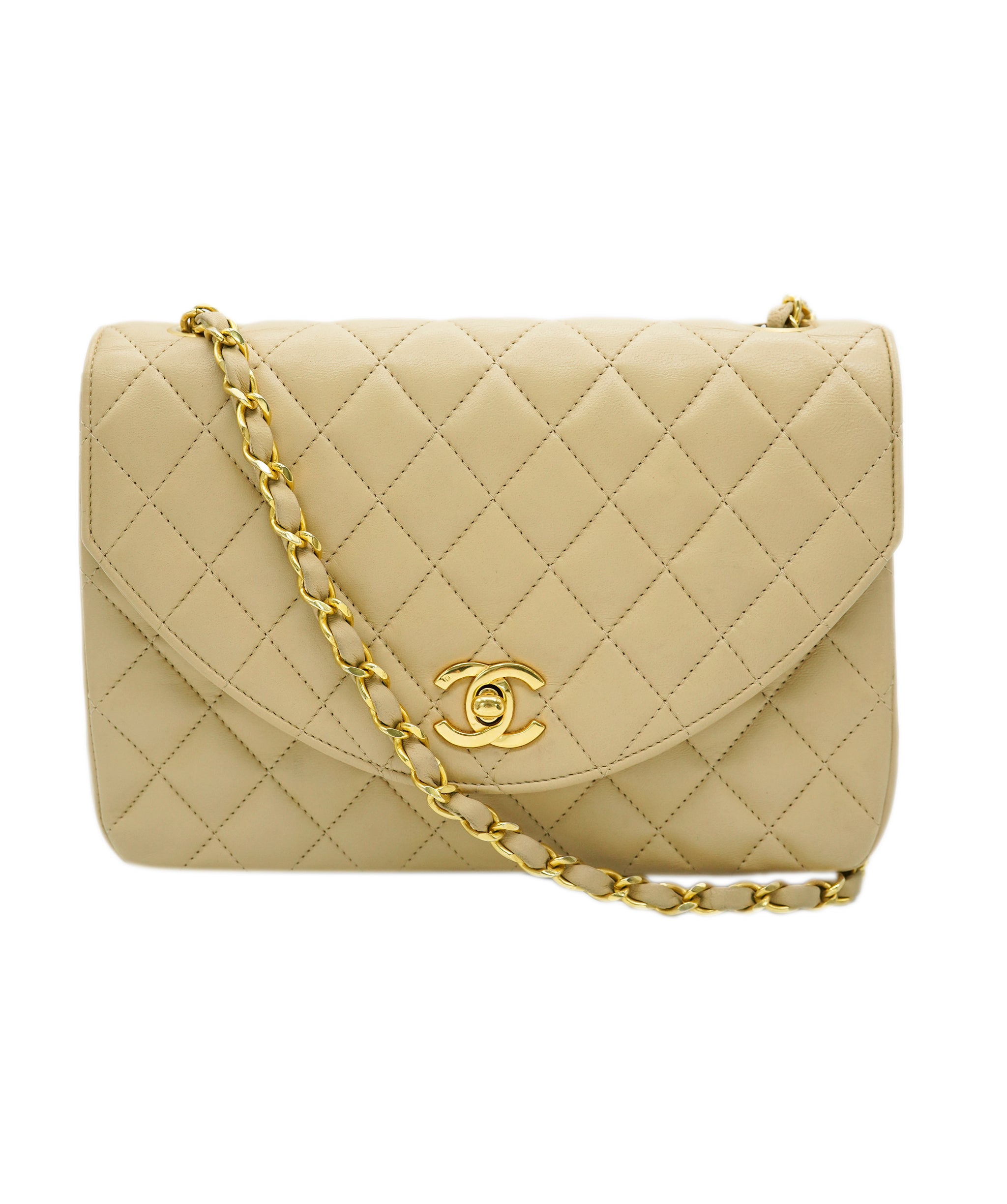 CHANEL VINTAGE HALF MOON CHAIN SHOULDER BAG BEIGE LAMB SKIN 90244708 DBXS0657