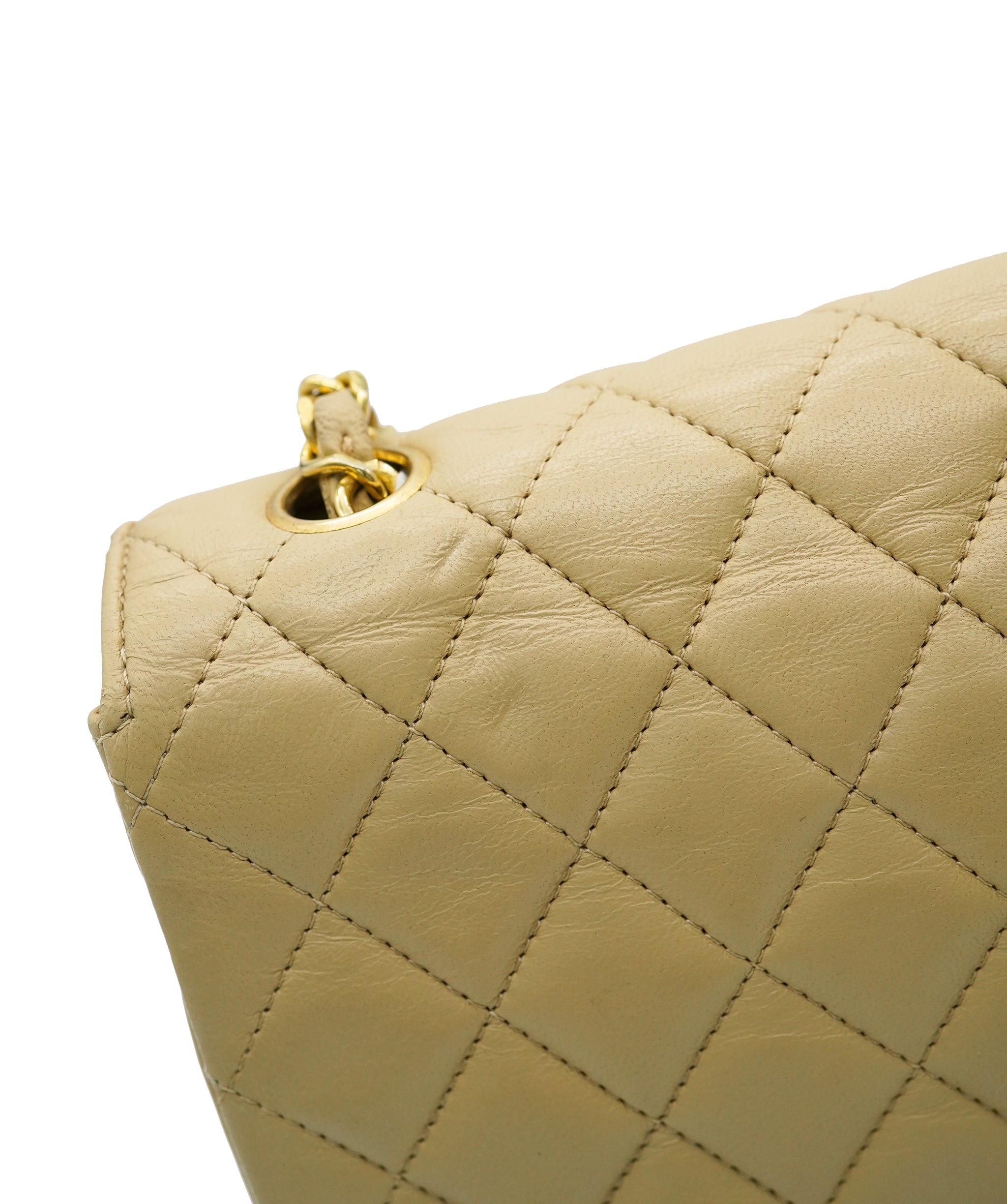 CHANEL VINTAGE HALF MOON CHAIN SHOULDER BAG BEIGE LAMB SKIN 90244708 DBXS0657