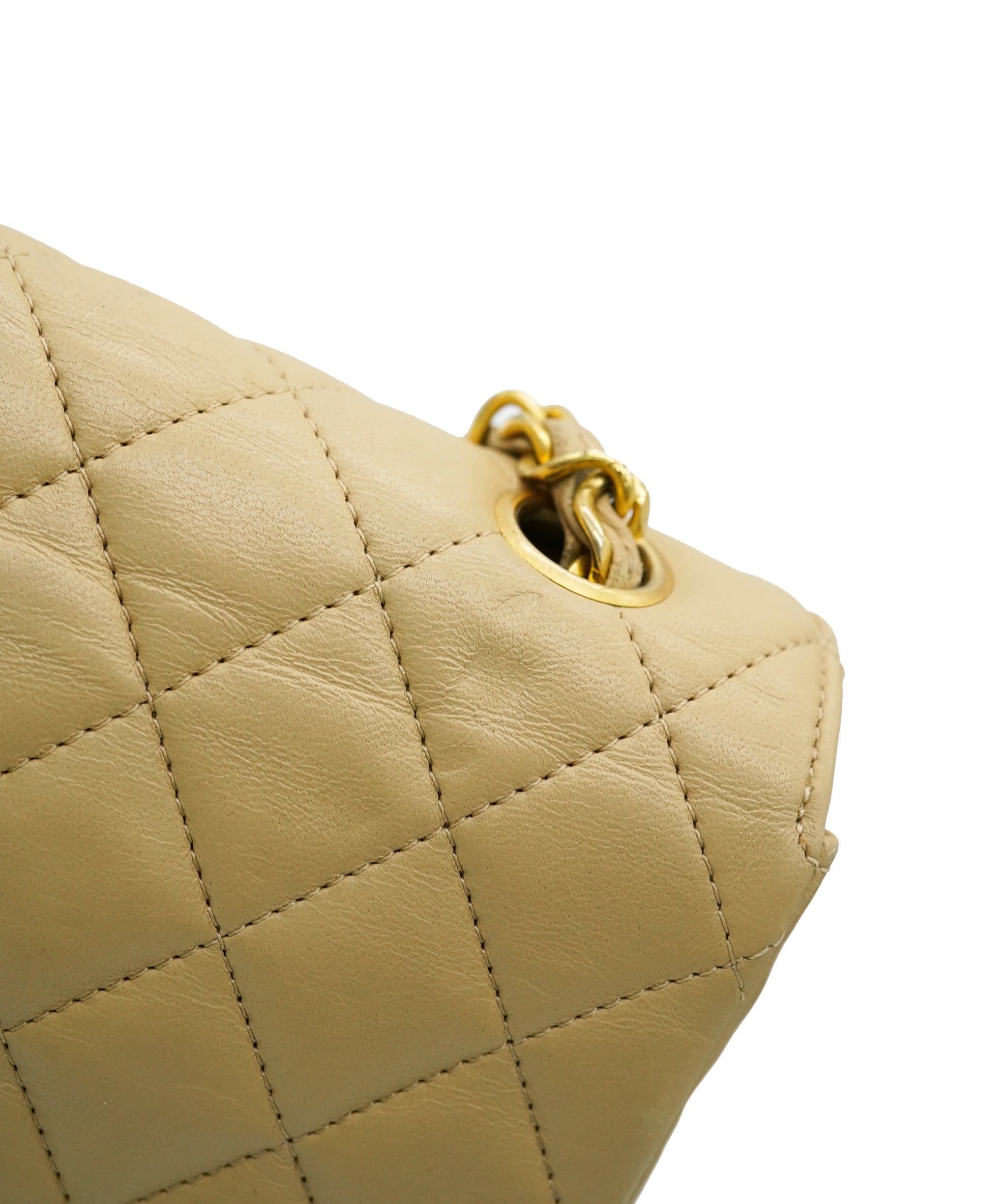 CHANEL VINTAGE HALF MOON CHAIN SHOULDER BAG BEIGE LAMB SKIN 90244708 DBXS0657