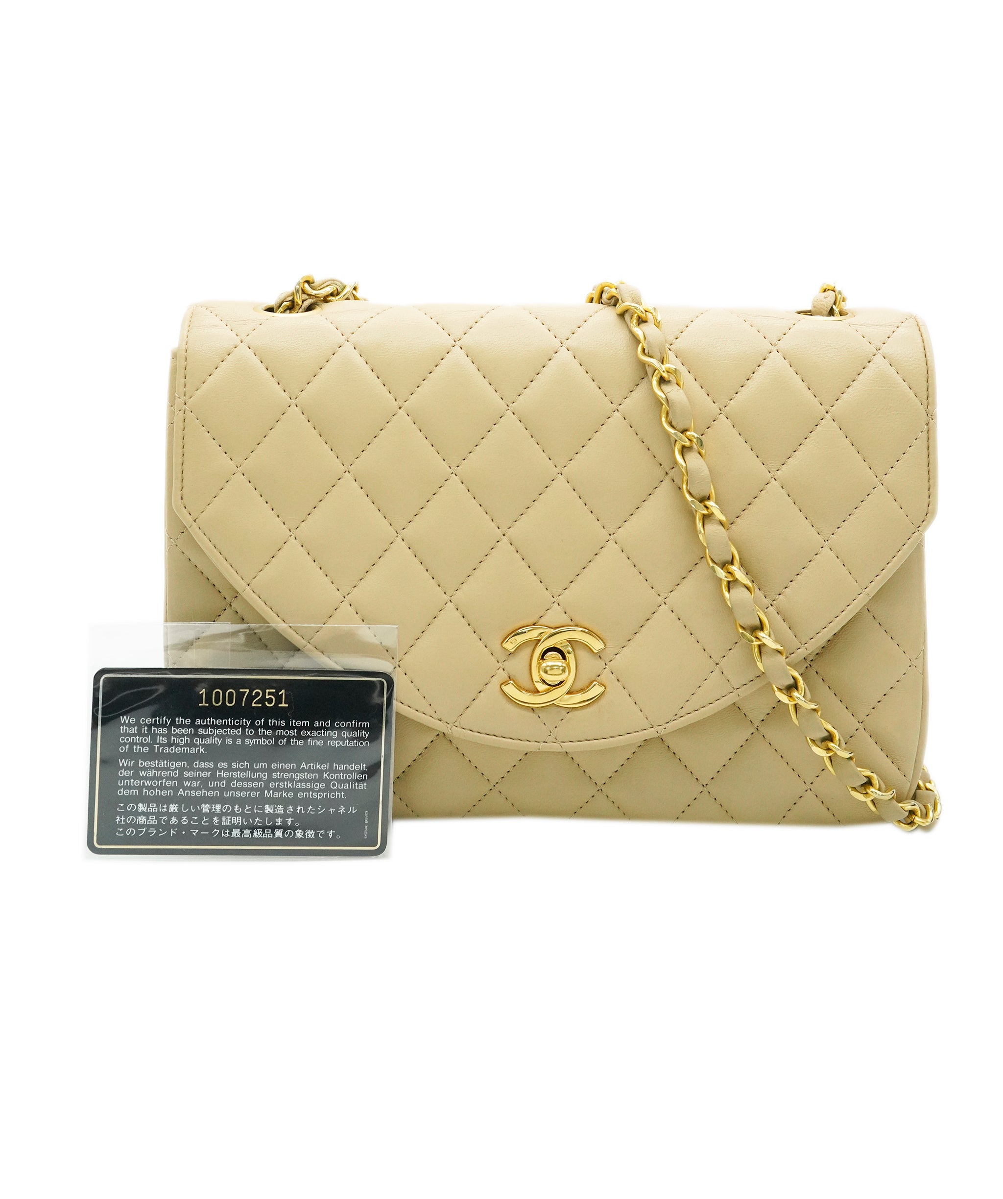 CHANEL VINTAGE HALF MOON CHAIN SHOULDER BAG BEIGE LAMB SKIN 90244708 DBXS0657