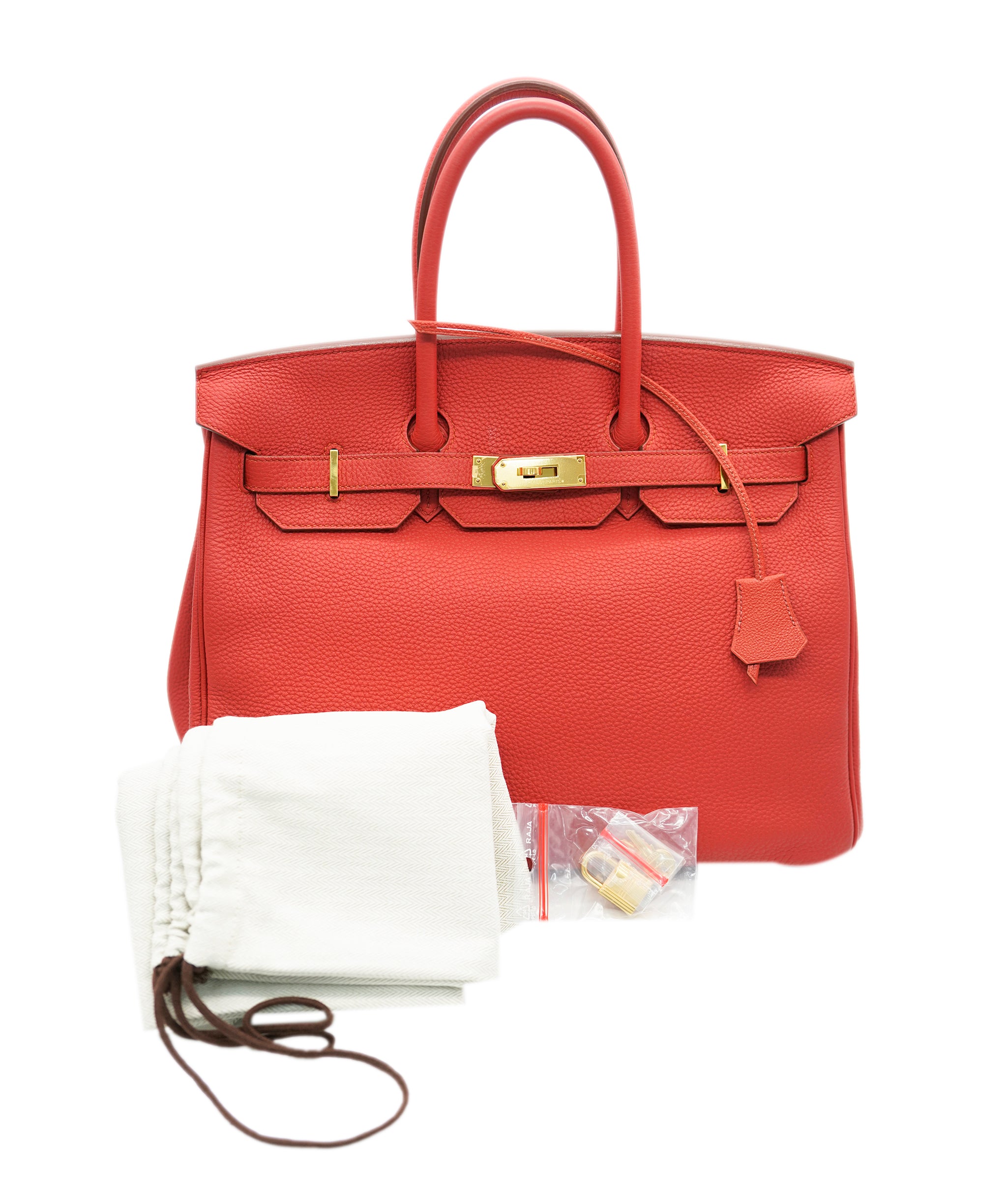 HERMES BIRKIN 35 ROUGE CASAQUE TOGO HAND BAG □R 90234624 DBXS0654