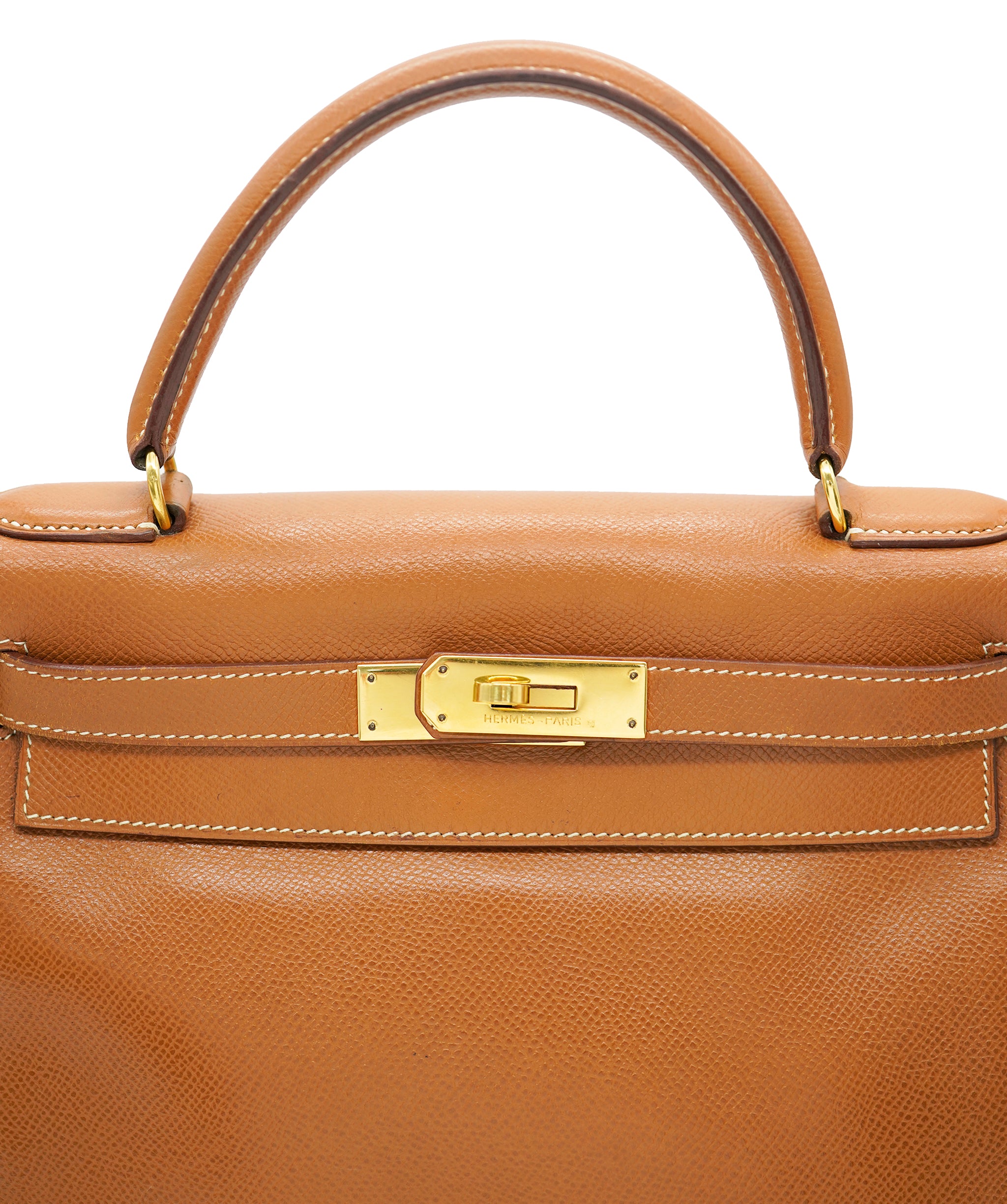 HERMES KELLY 28 RETOURNE GOLD COUCHEVEL HAND SHOULDER BAG 〇U 90243549 DBXS0652