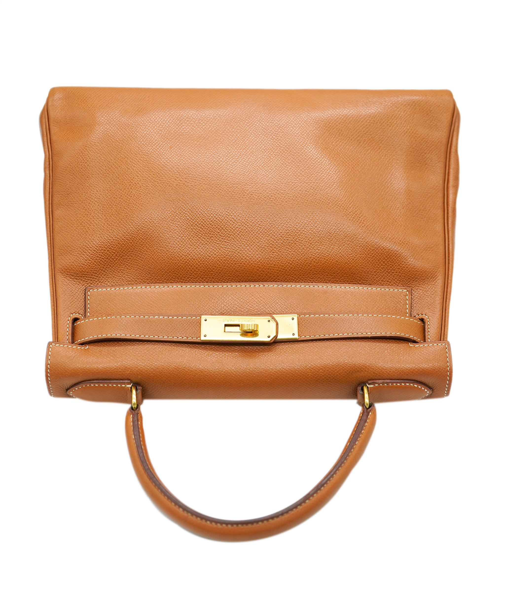 HERMES KELLY 28 RETOURNE GOLD COUCHEVEL HAND SHOULDER BAG 〇U 90243549 DBXS0652