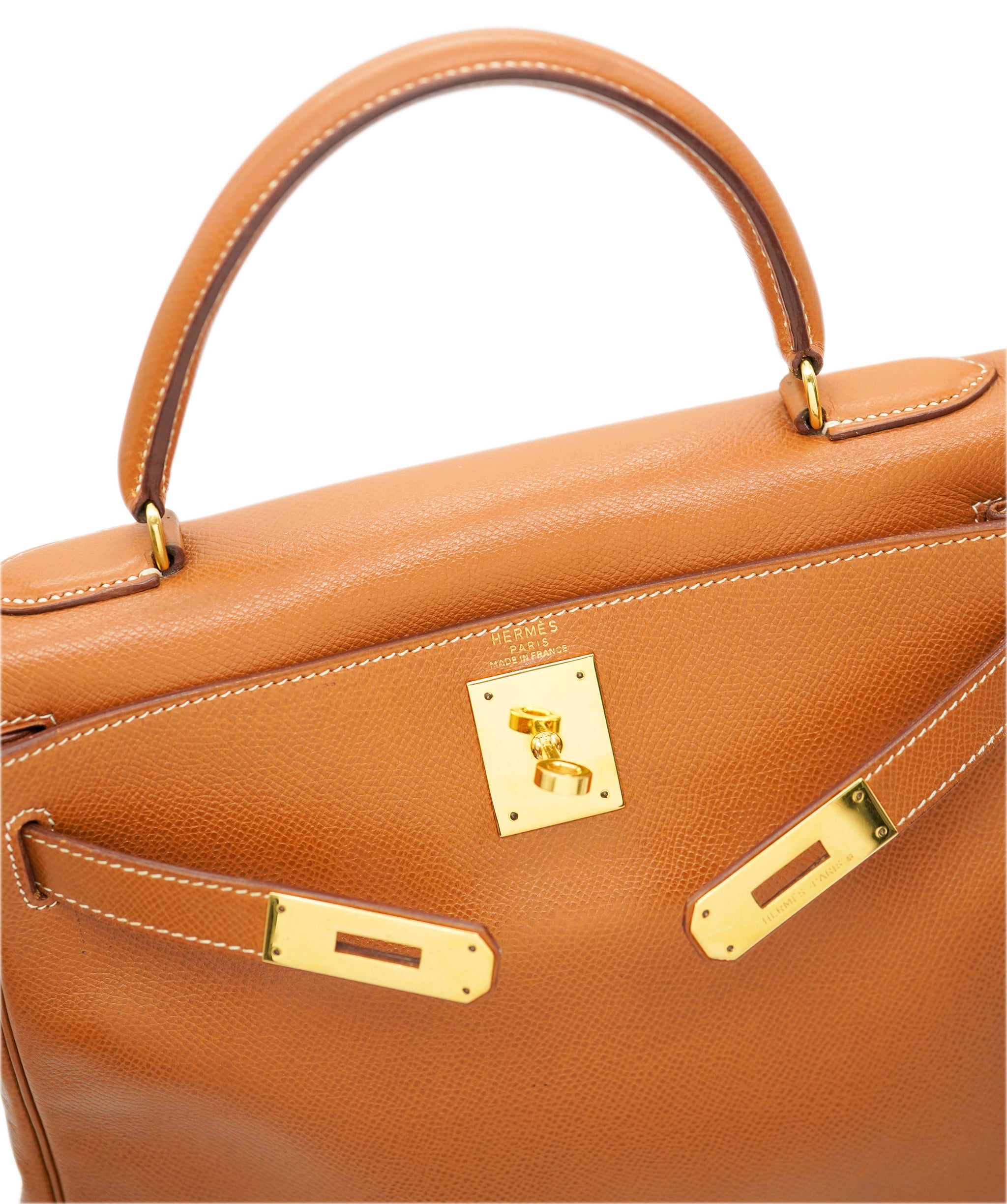 HERMES KELLY 28 RETOURNE GOLD COUCHEVEL HAND SHOULDER BAG 〇U 90243549 DBXS0652