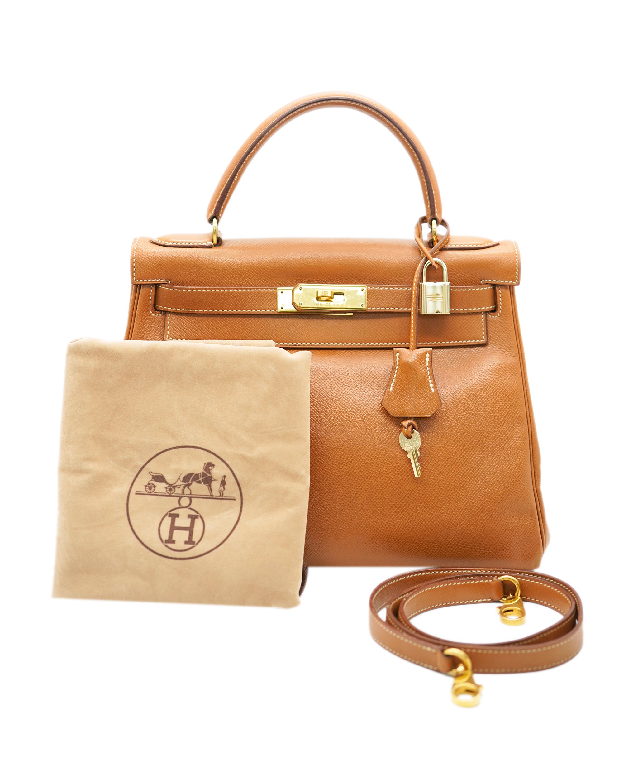 HERMES KELLY 28 RETOURNE GOLD COUCHEVEL HAND SHOULDER BAG 〇U 90243549 DBXS0652