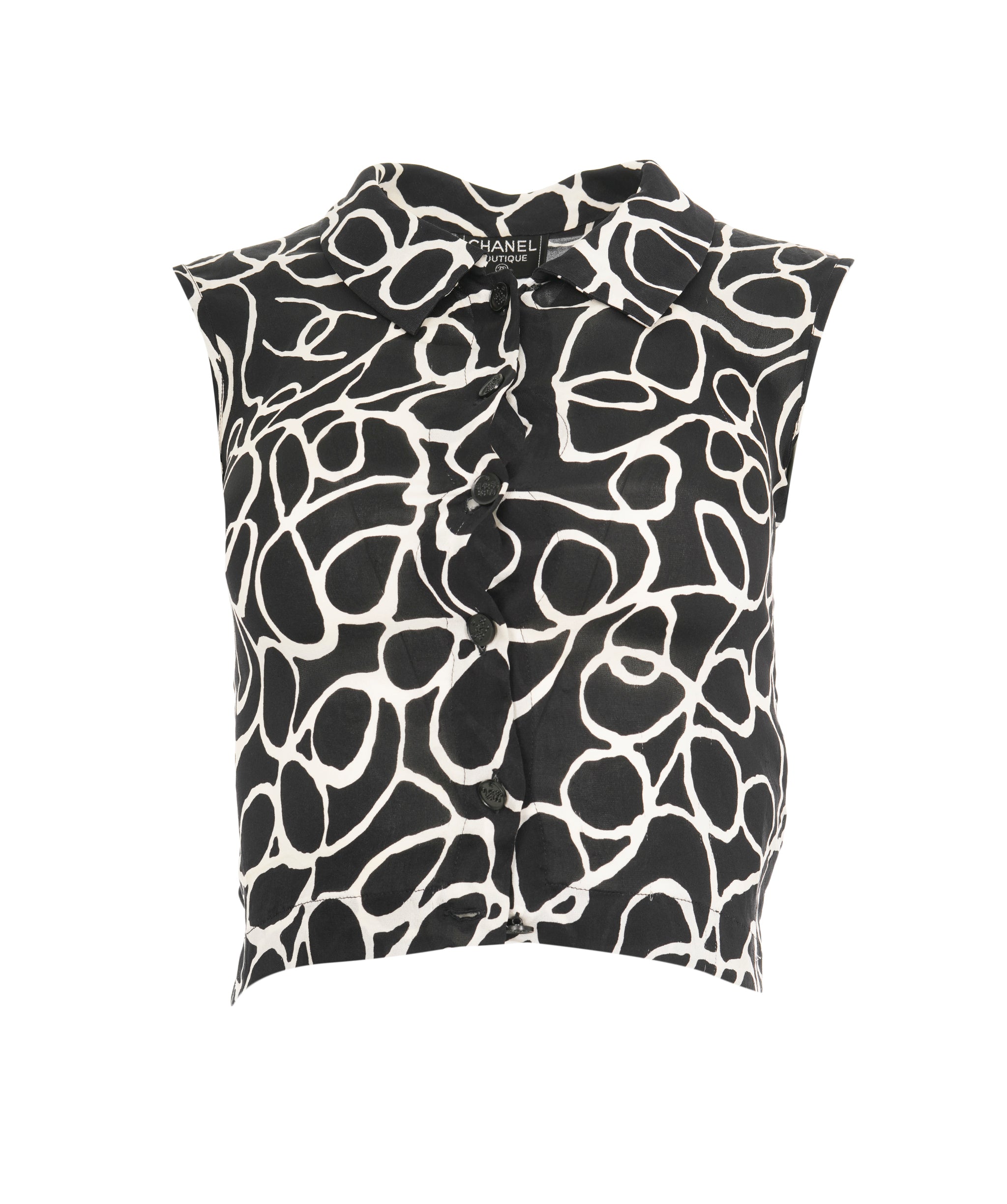 Chanel 98P Silk Top Sleeveless Black White ASL10851