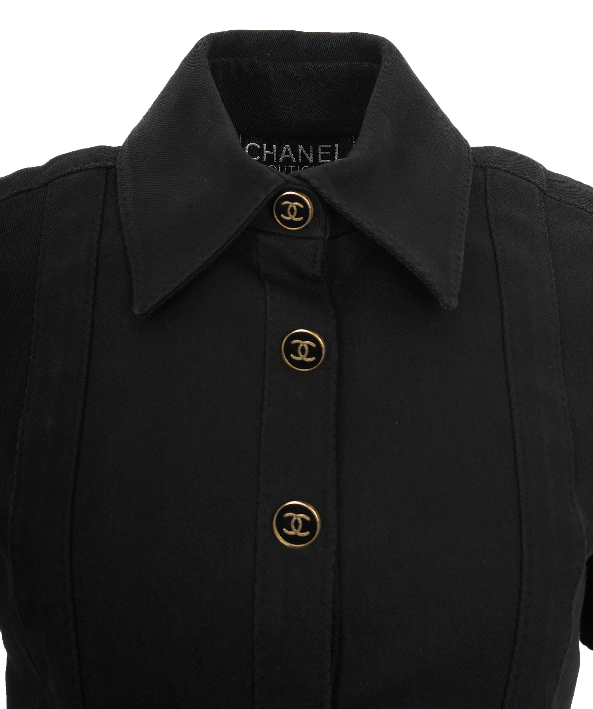 Chanel CC Snap Buttons Black Denim Shirt  ASL10850