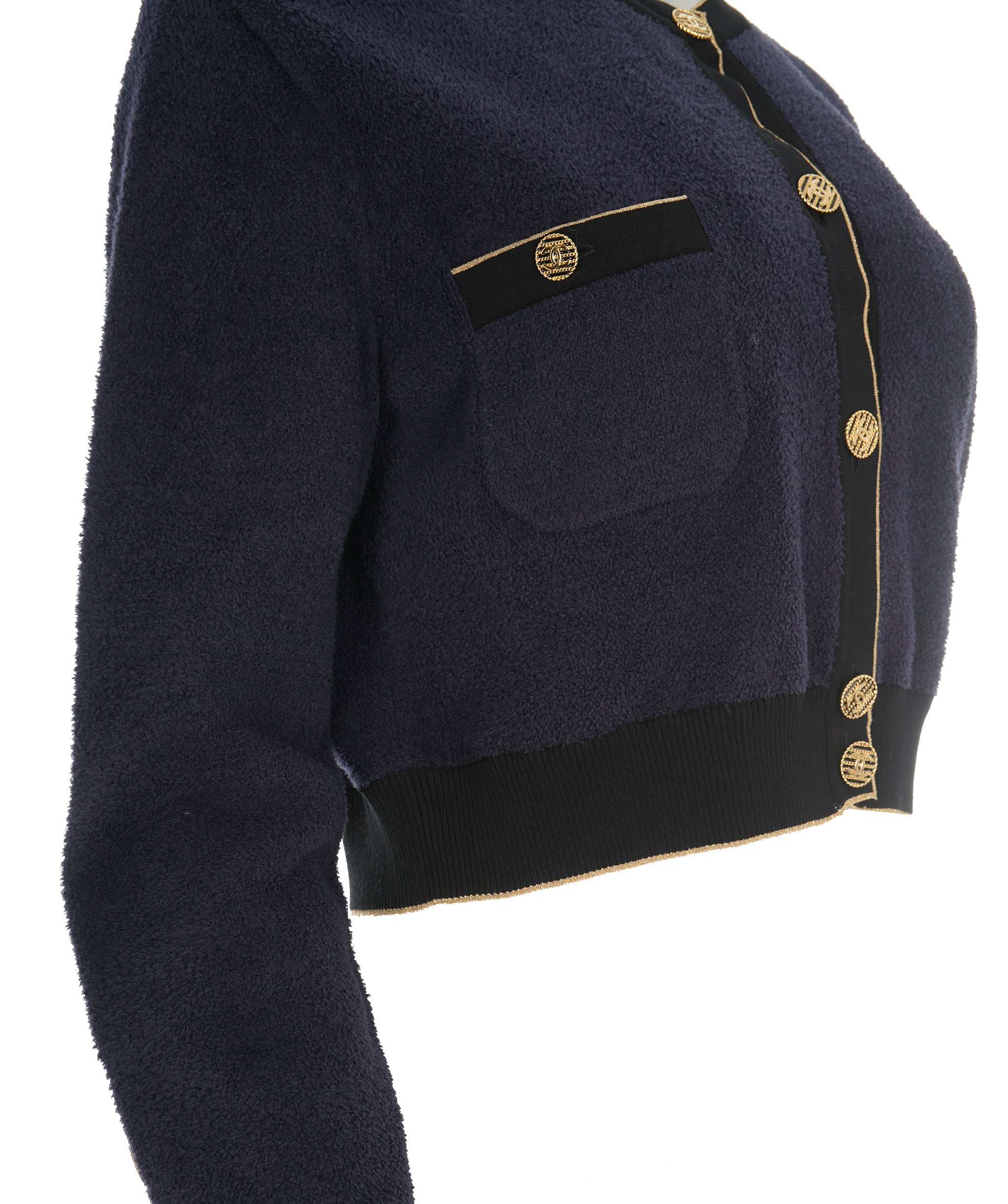 Chanel 19C Navy Brushed Cotton CC Button Cropped Cardigan & Trouser Set ALC1811