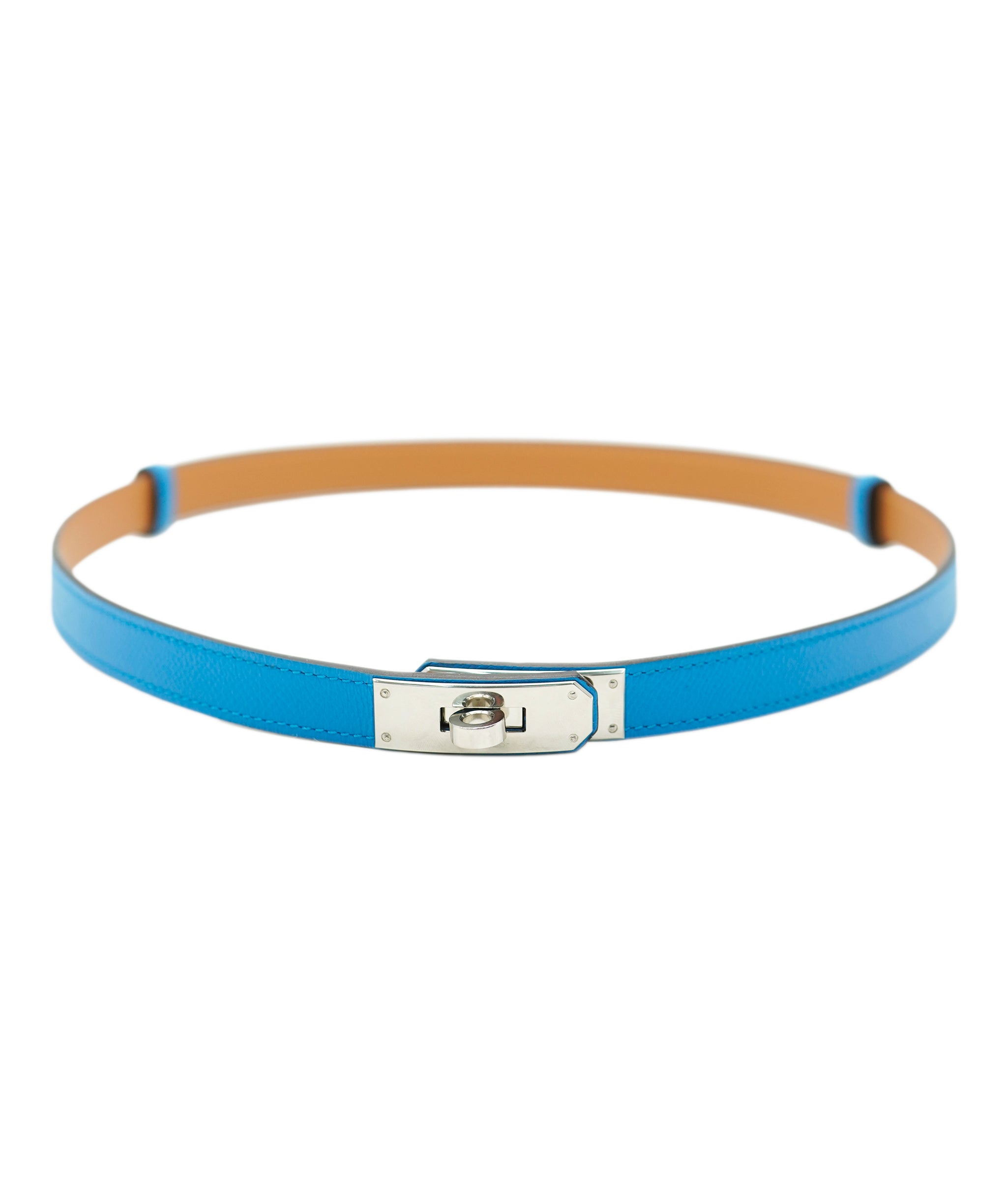 Hermes Kelly Belt Blue Zanzibar With Silver Hardware ALL0776