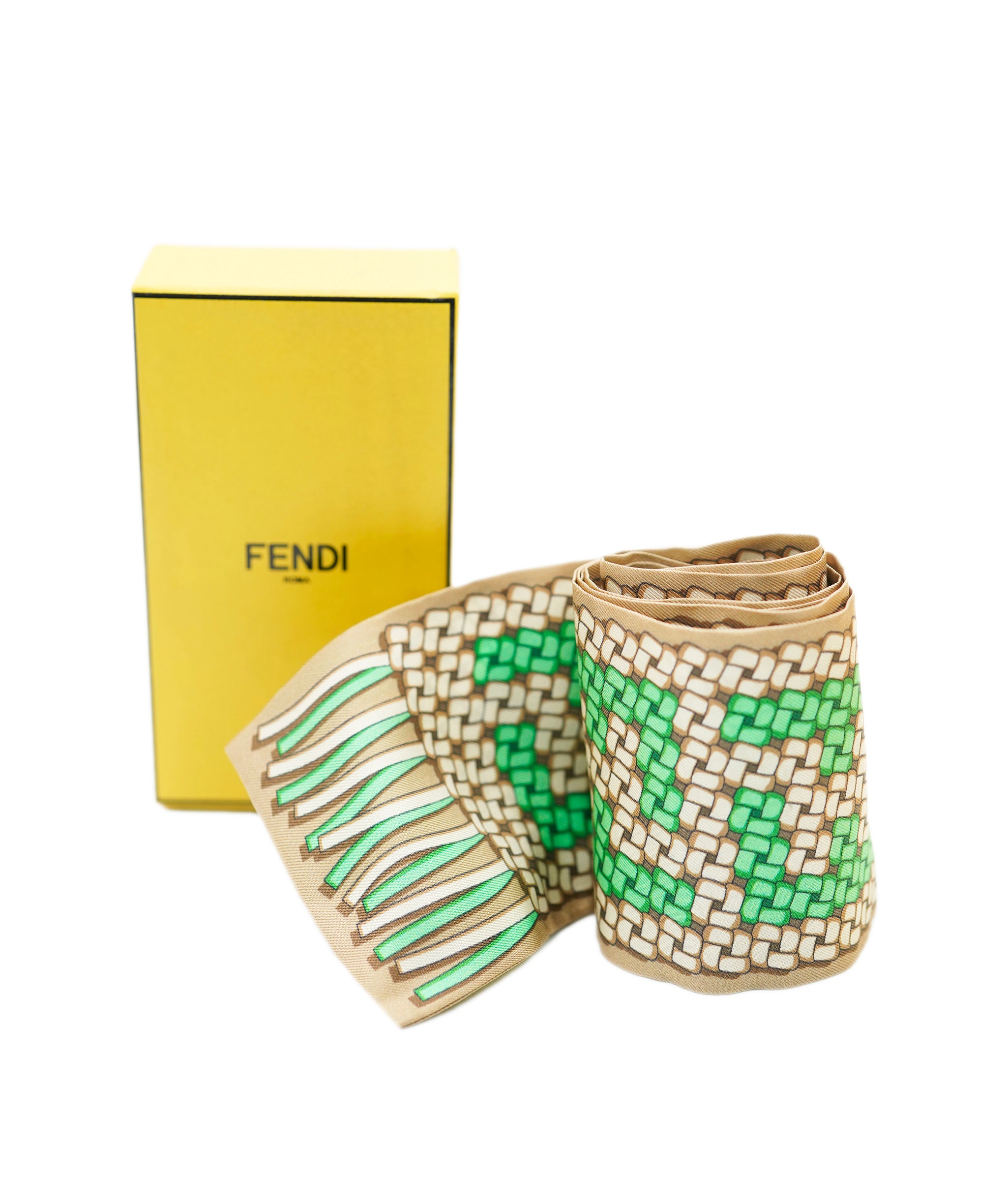 Fendi Brown and Green Twilly 120cm  ALL0805