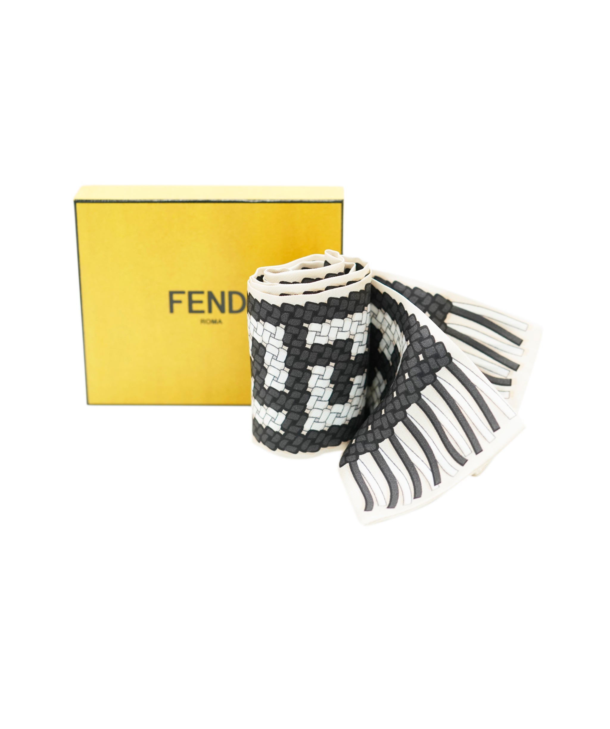 Fendi FF Grey and Beige Silk Twilly 120cm ALL0800