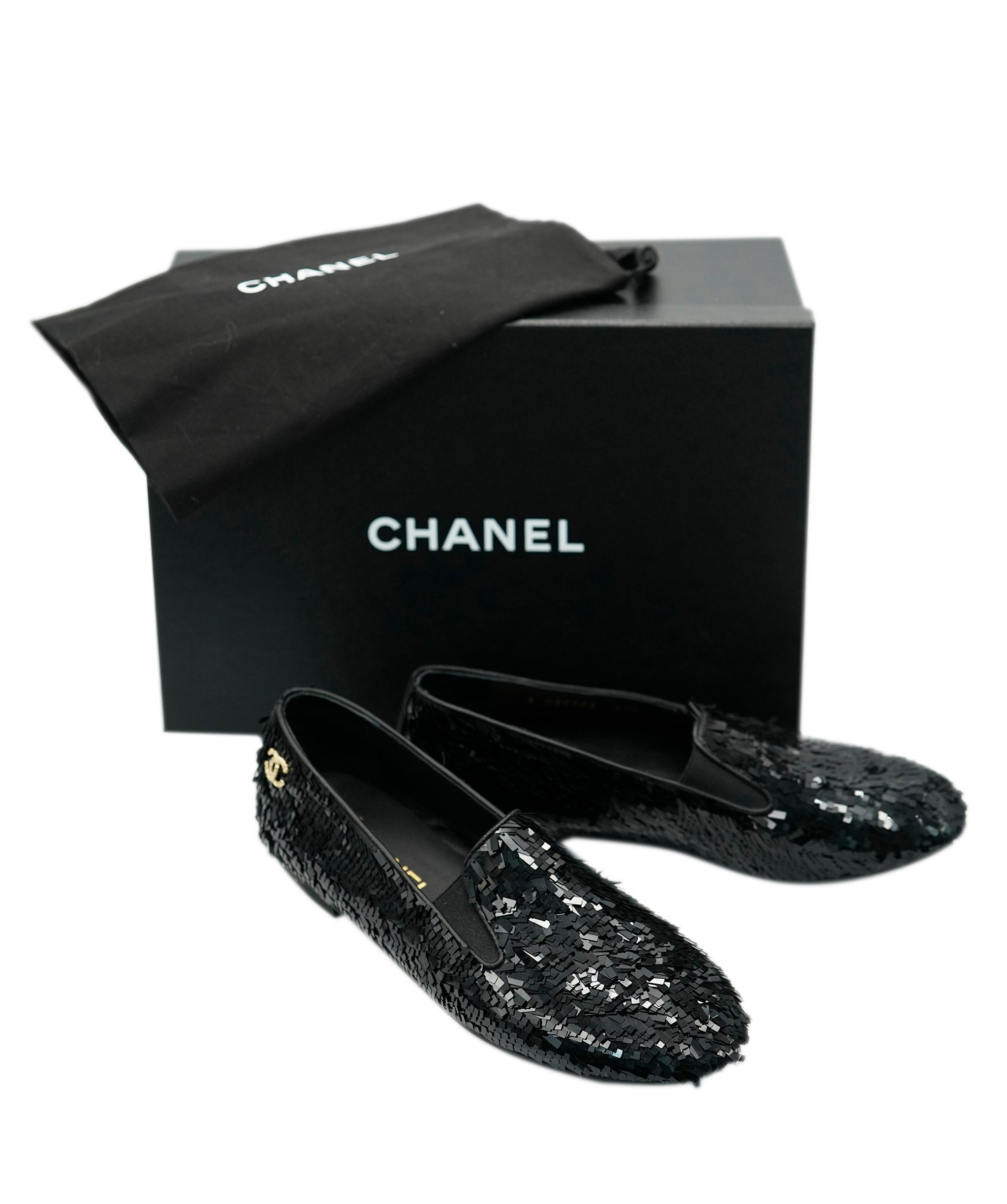 Chanel Sequin Loafers With CC Detail in Box  ALC1813