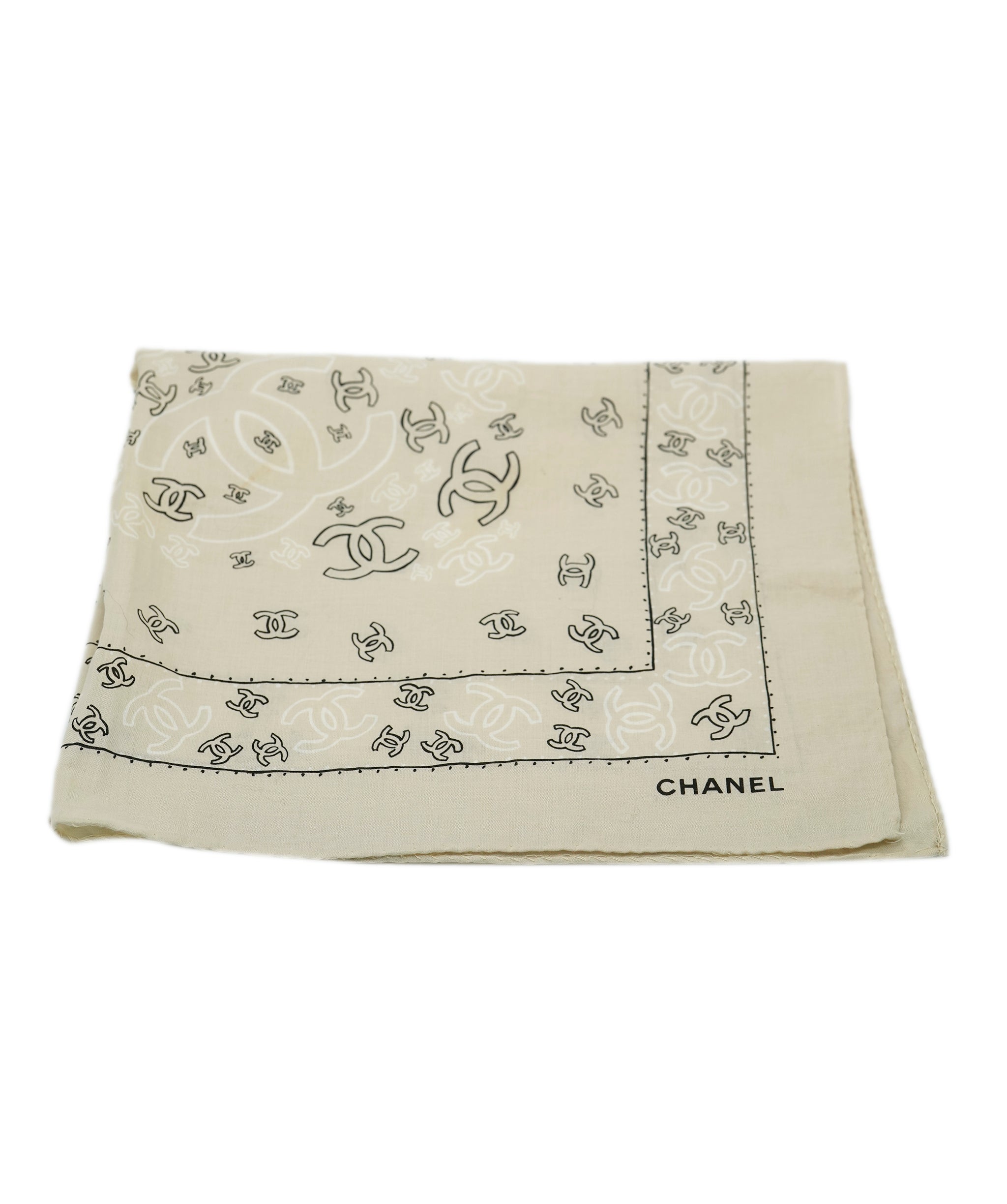 Chanel Vintage Beige Cotton Bandana Neckerchief Scarf ALL0787