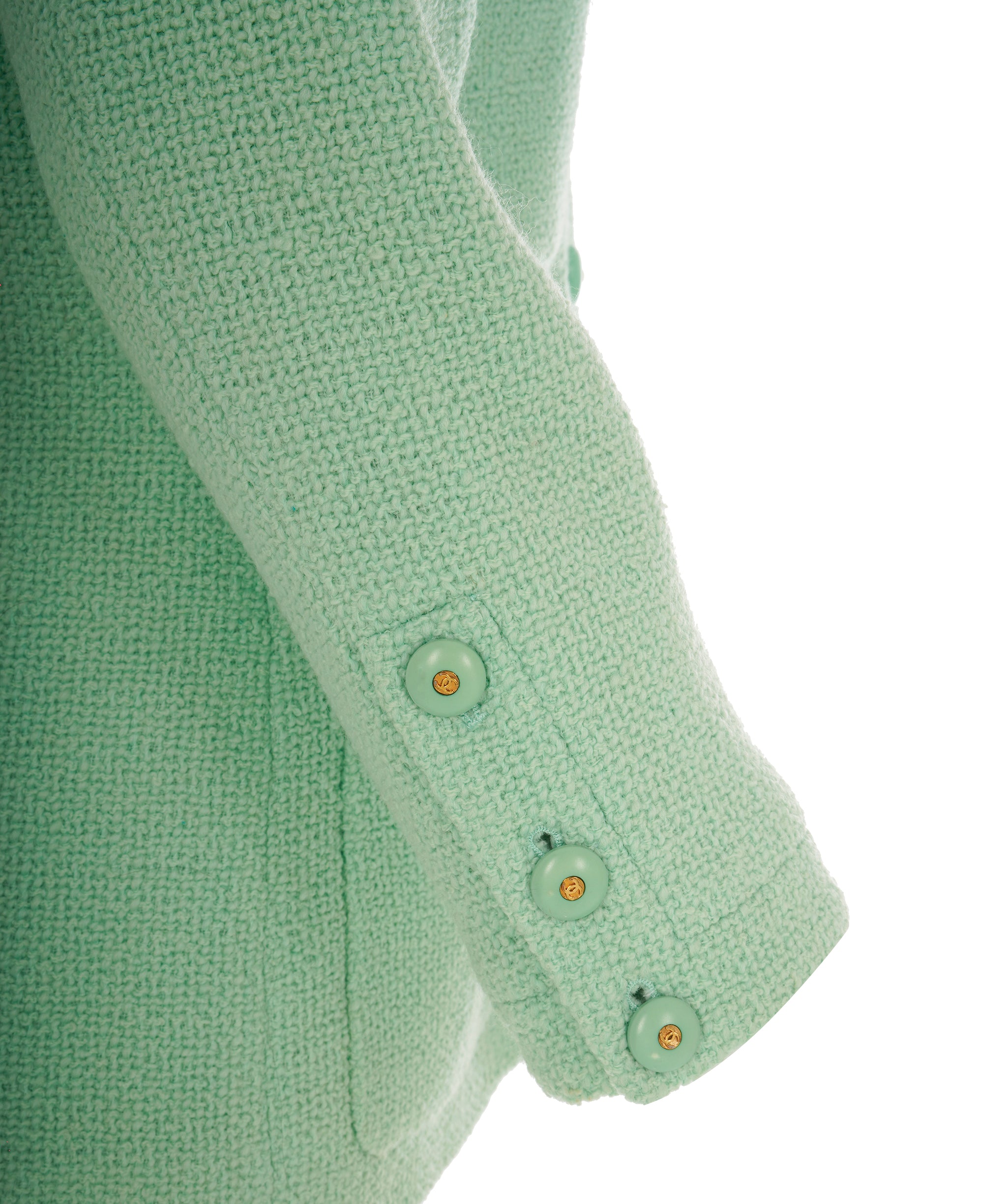 Chanel Vintage Mint Green V-Neck CC Boucle Jacket ALC1830