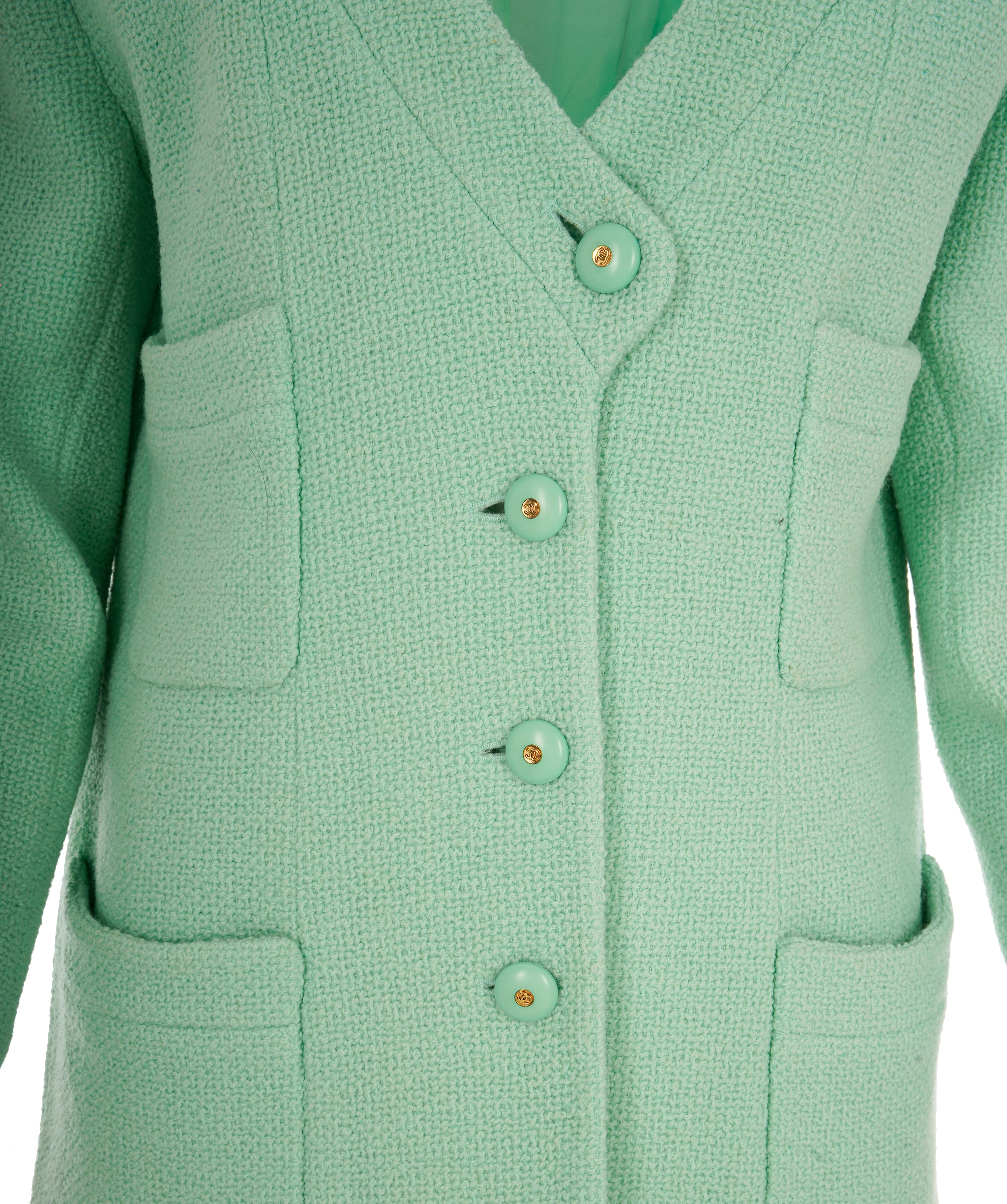 Chanel Vintage Mint Green V-Neck CC Boucle Jacket ALC1830