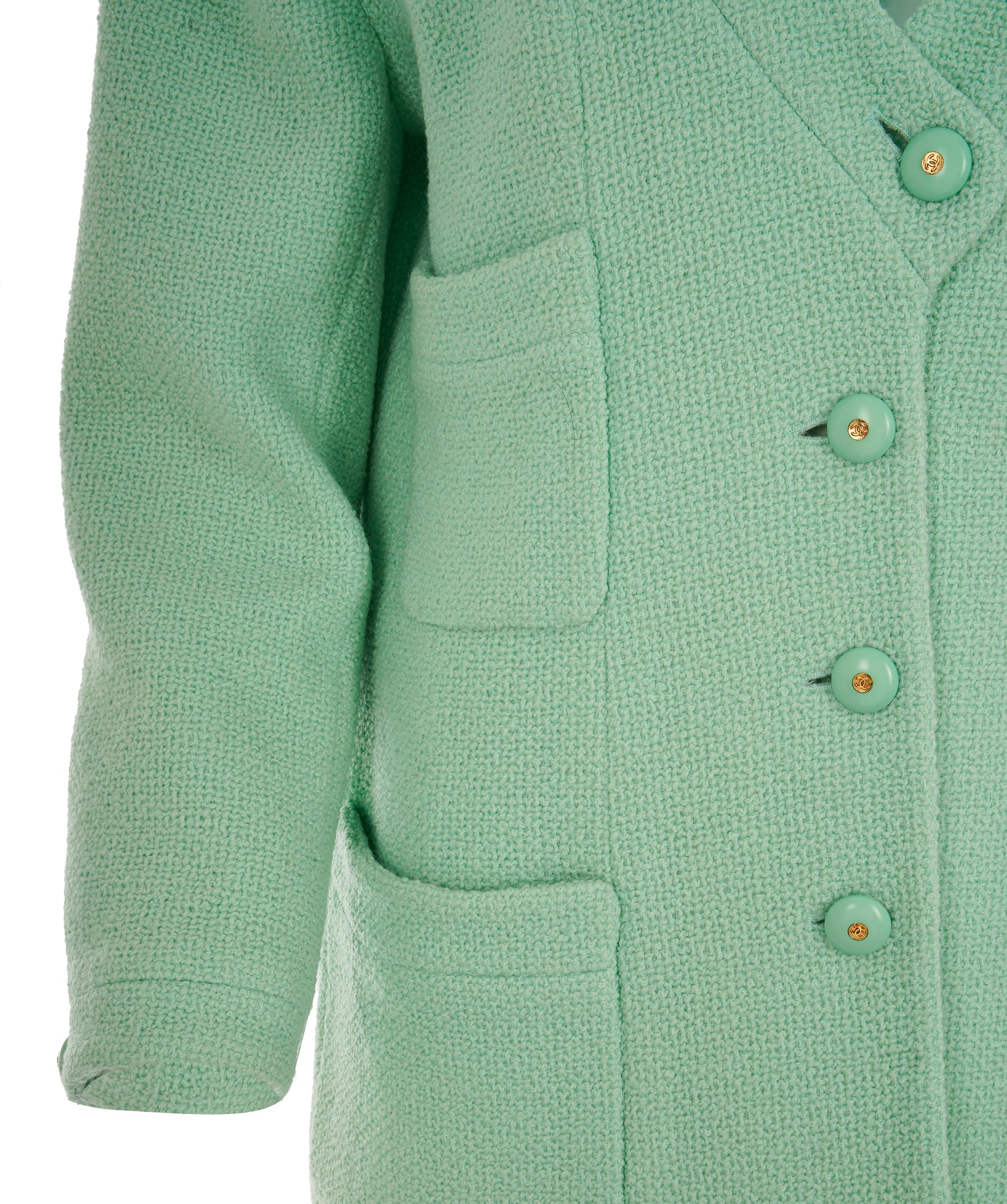 Chanel Vintage Mint Green V-Neck CC Boucle Jacket ALC1830