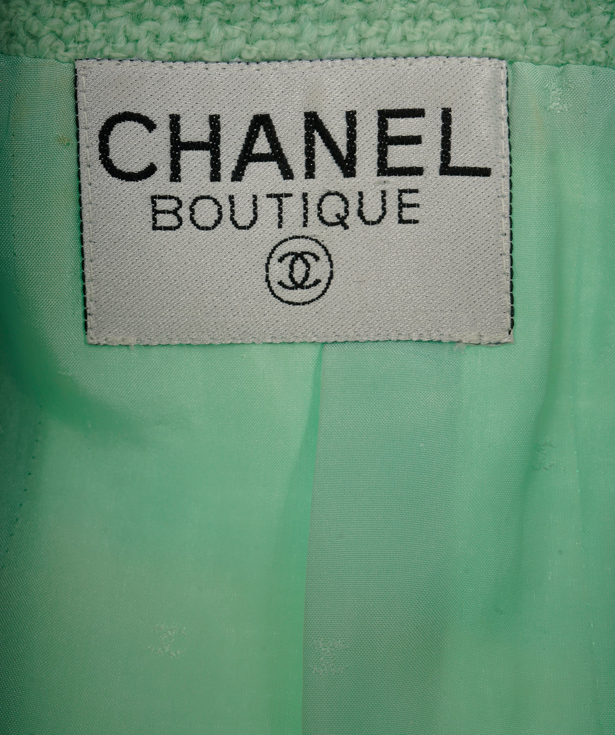 Chanel Vintage Mint Green V-Neck CC Boucle Jacket ALC1830