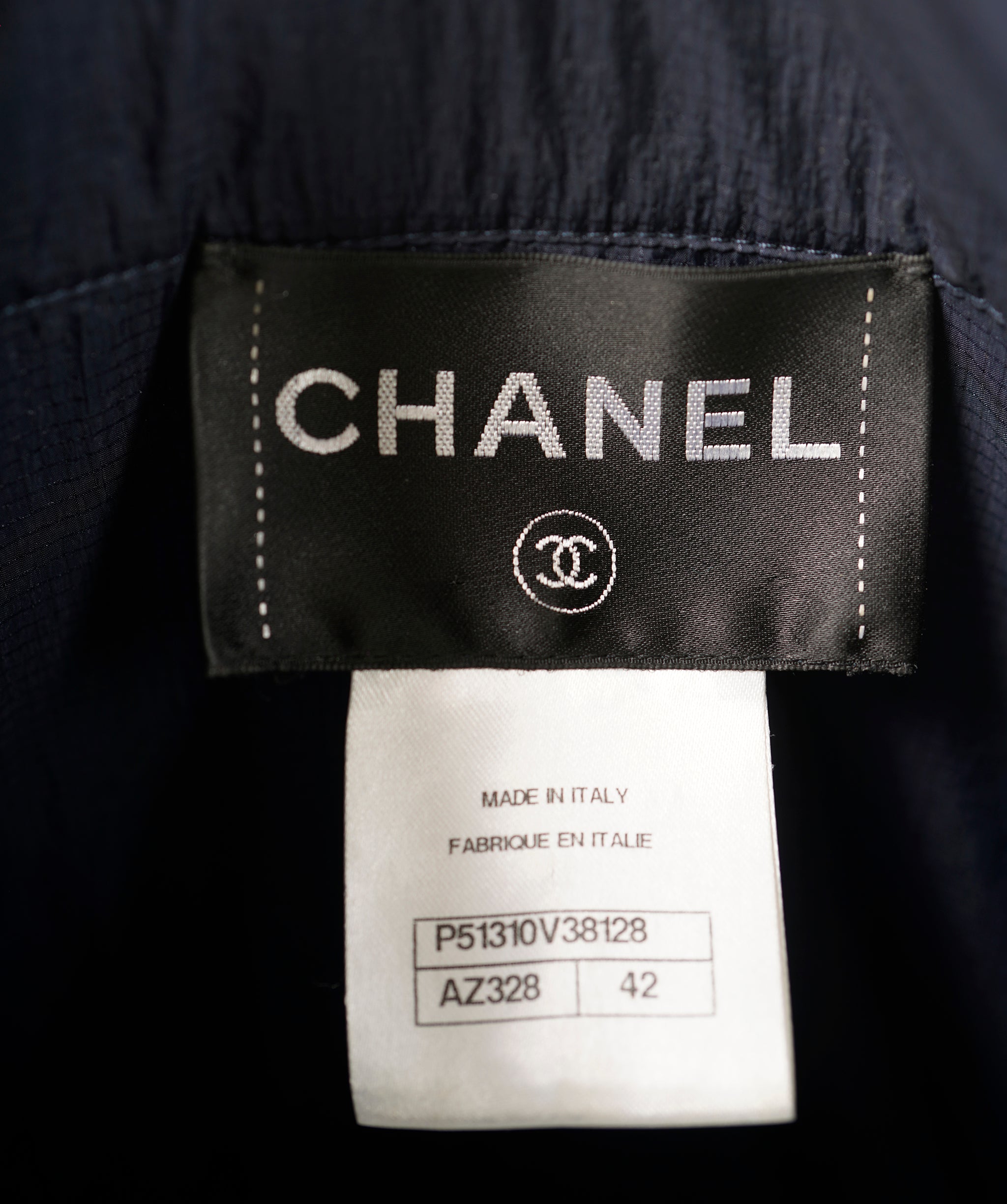 Chanel 15P Navy Nylon Logo-Collar Hooded Windbreaker Jacket  ALL0784