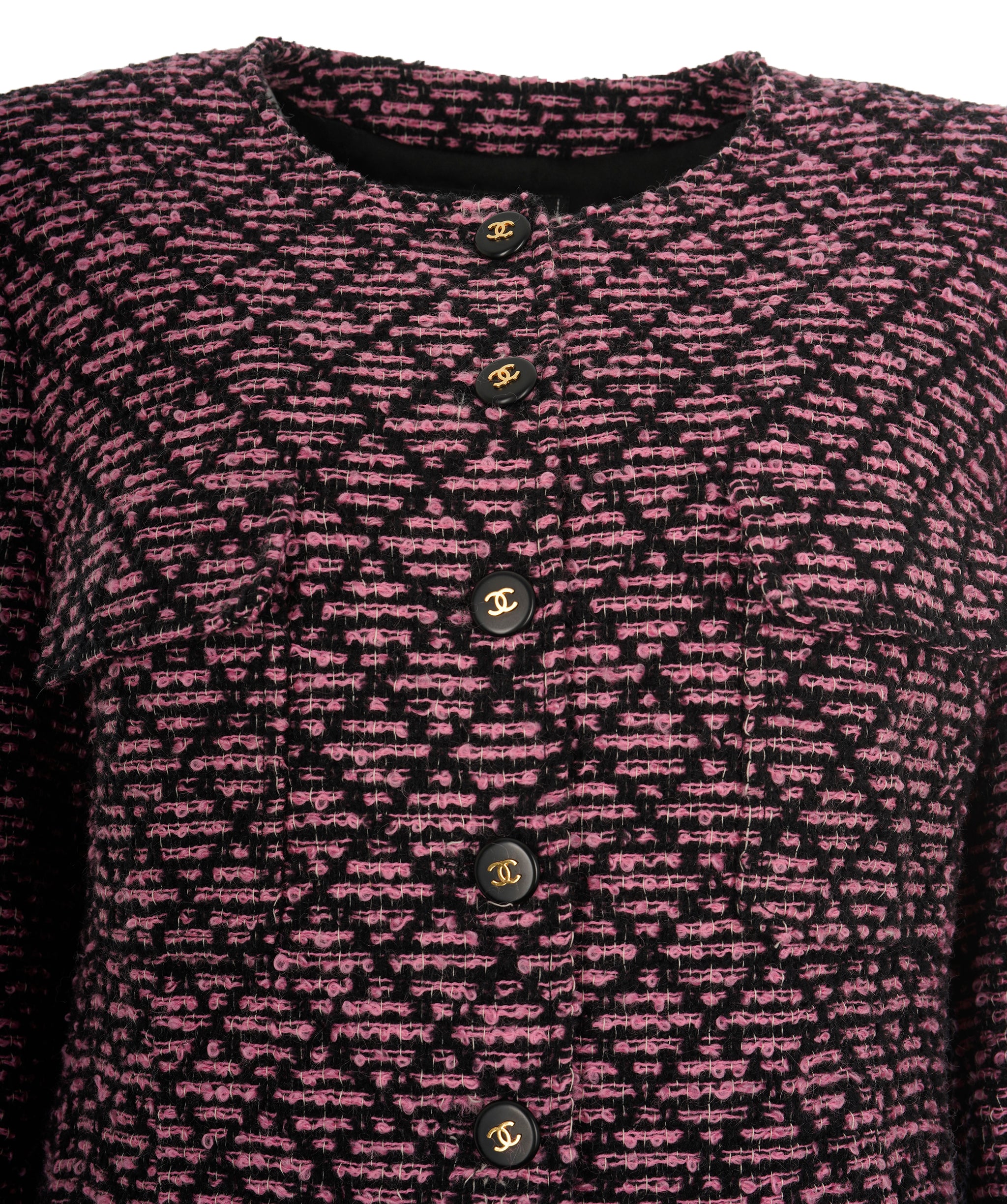 Chanel Vintage 95A Black & Pink Tweed CC Collarless Jacket ALC1828