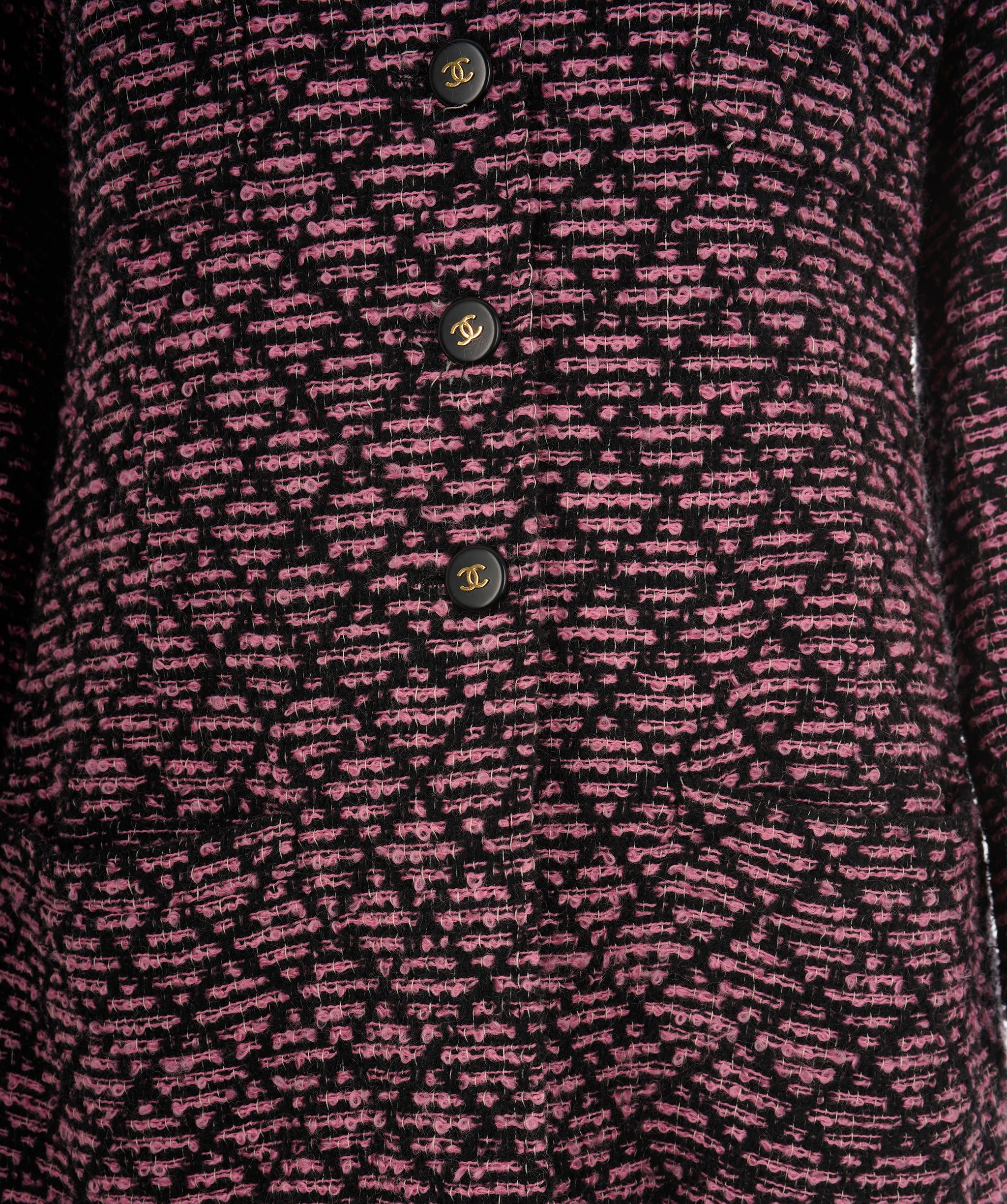 Chanel Vintage 95A Black & Pink Tweed CC Collarless Jacket ALC1828