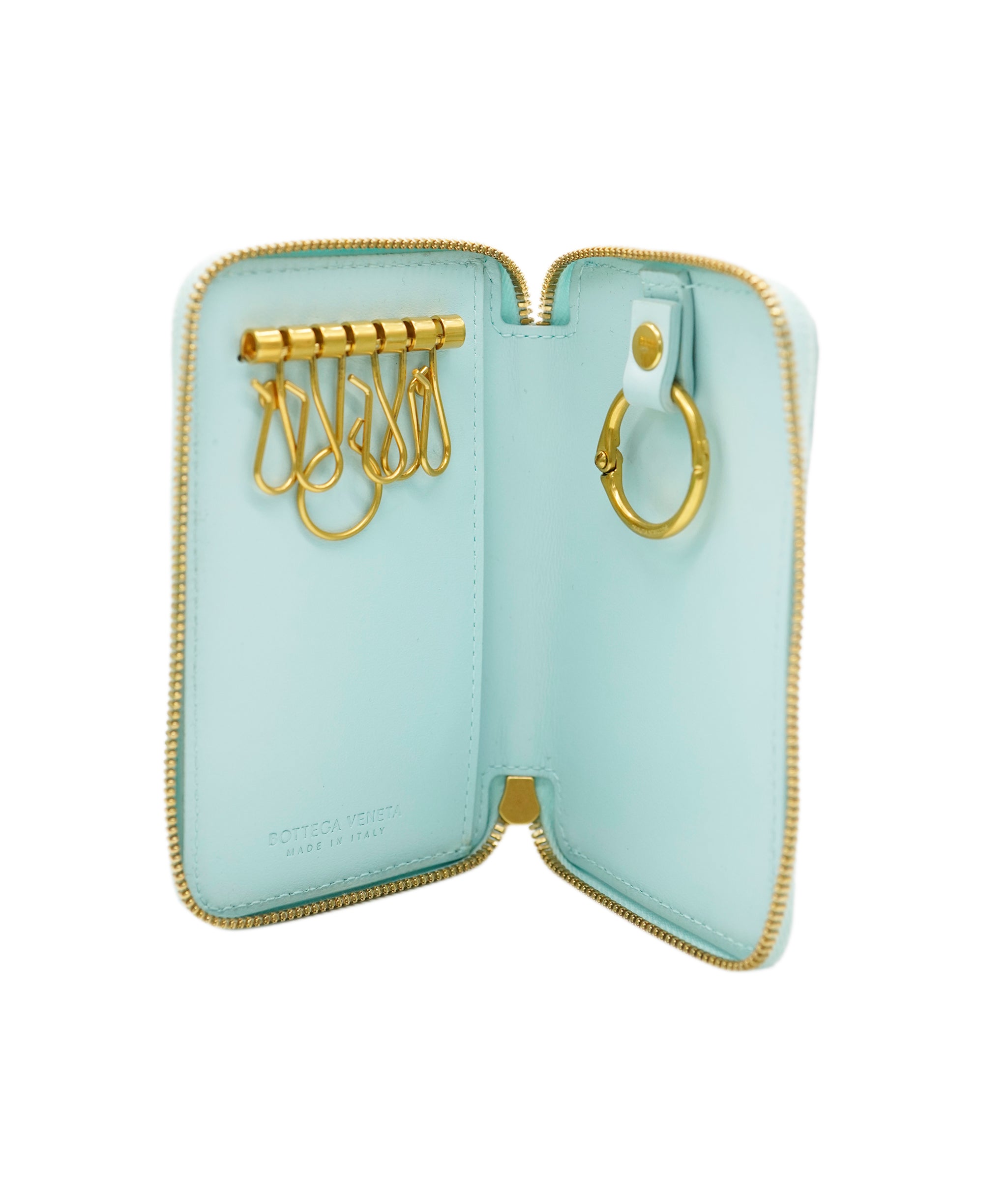 Bottega baby blue zip keyholder with GHW AJL0207