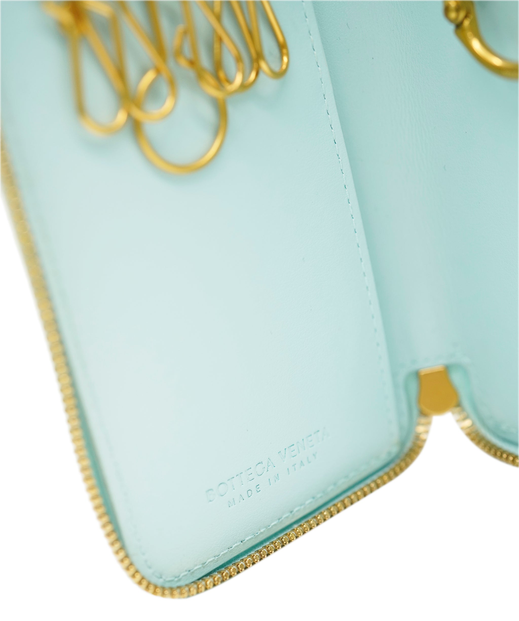 Bottega baby blue zip keyholder with GHW AJL0207