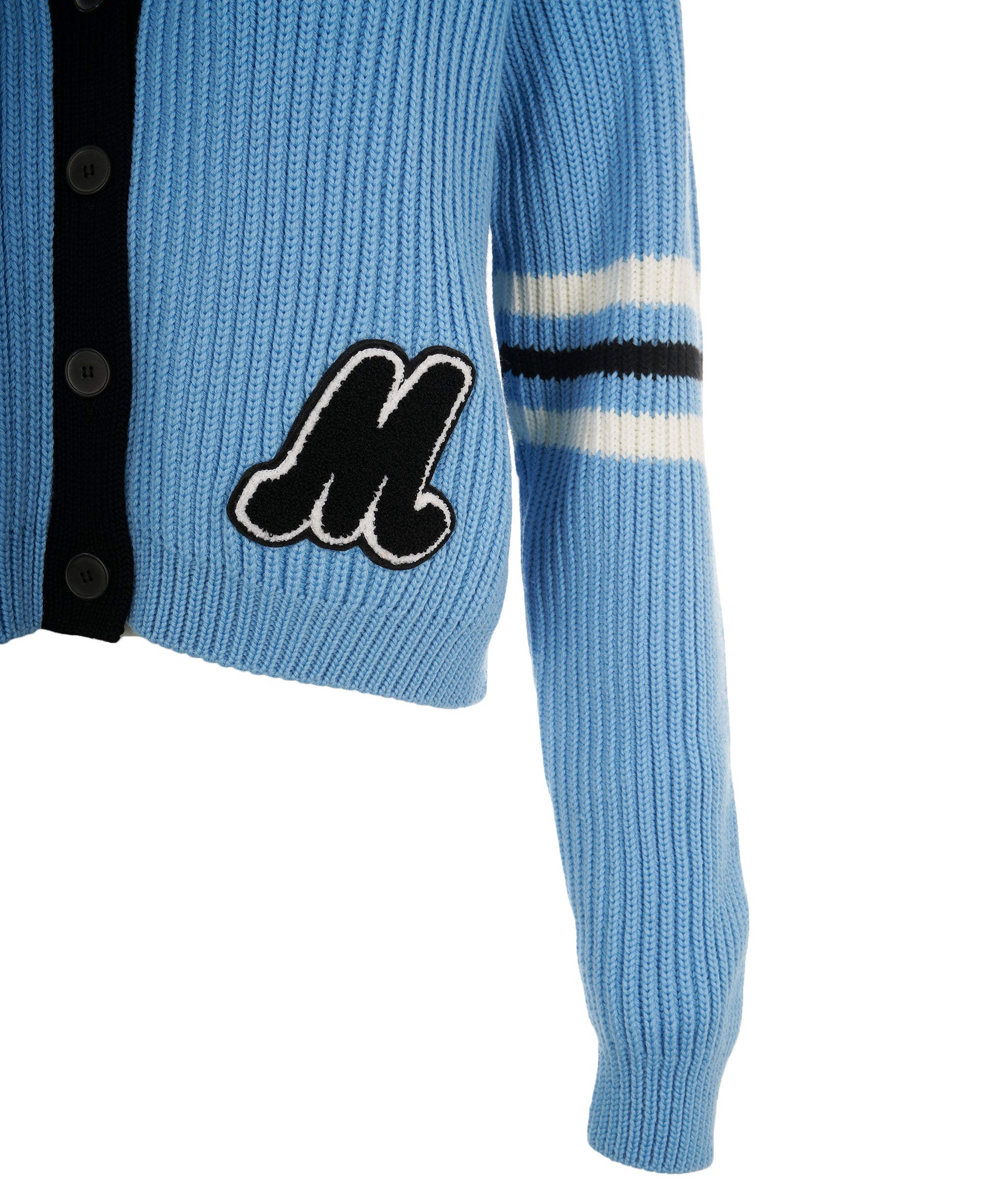 Miu Miu chunky knit cornflour blue & black cardigan AJL0212