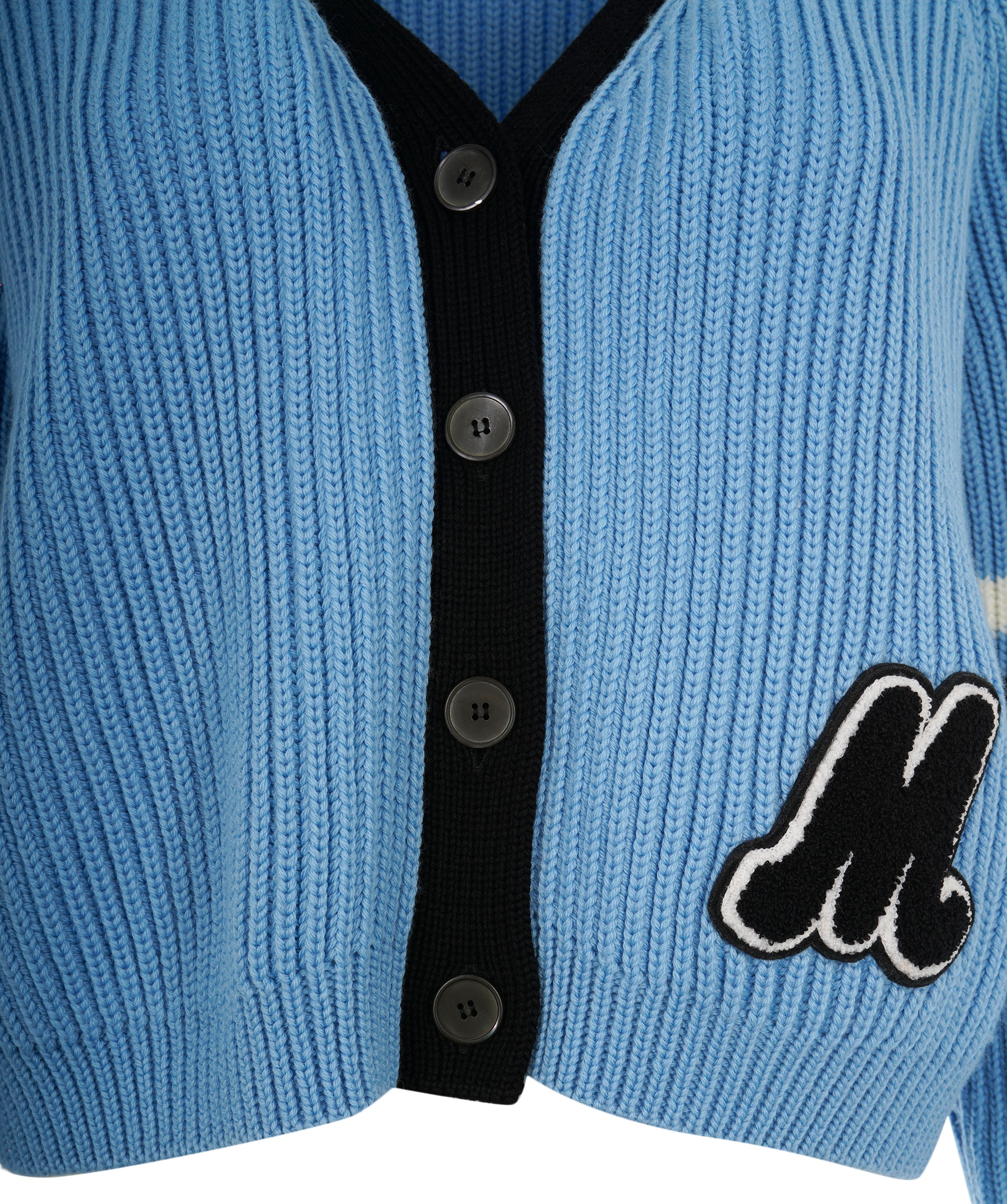 Miu Miu chunky knit cornflour blue & black cardigan AJL0212