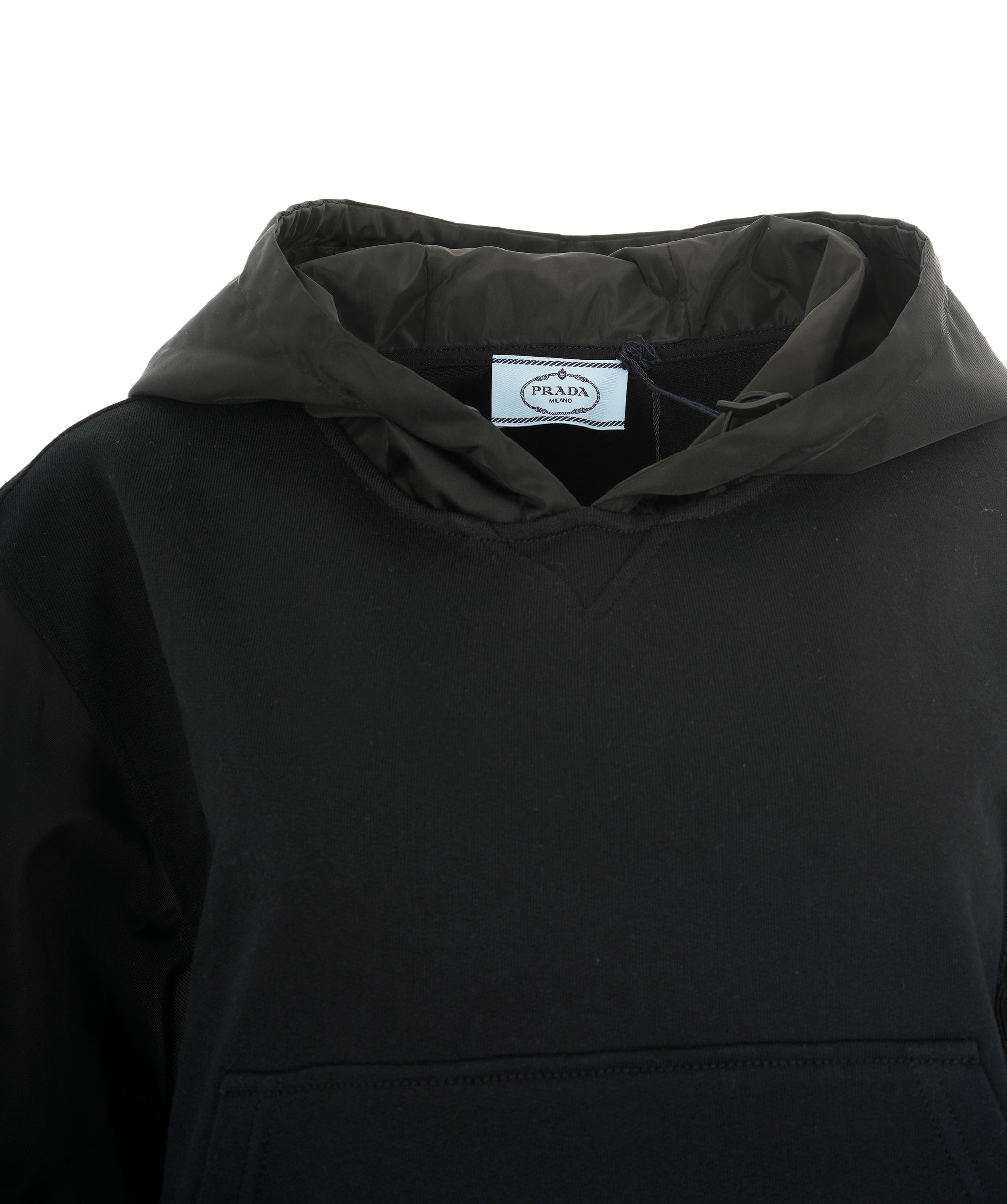 Prada black cotton & nylon hoodie with triangle logo AJL0211