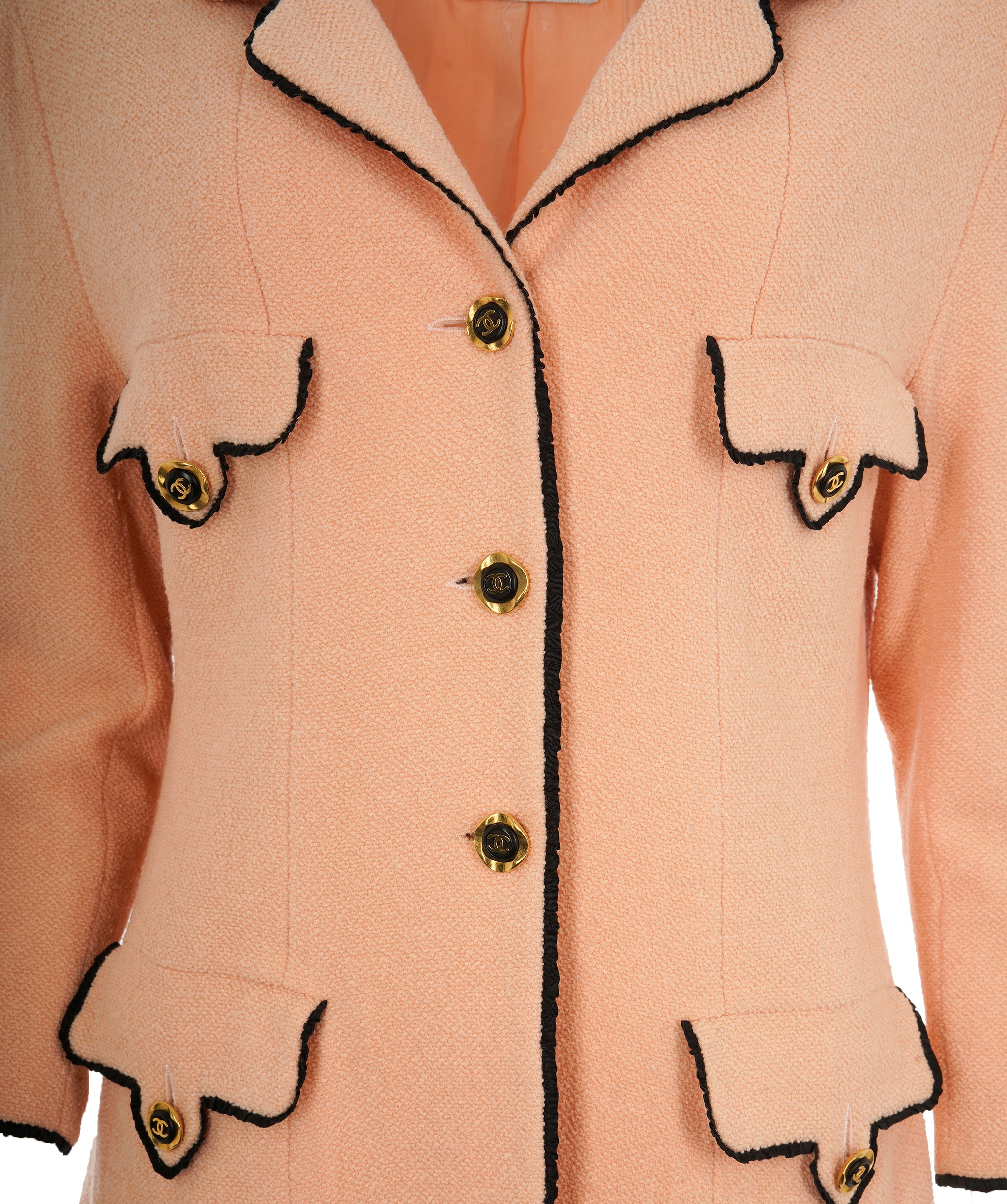 Chanel Vintage 94C Peach Contrast Trim CC Button Jacket ALC1825