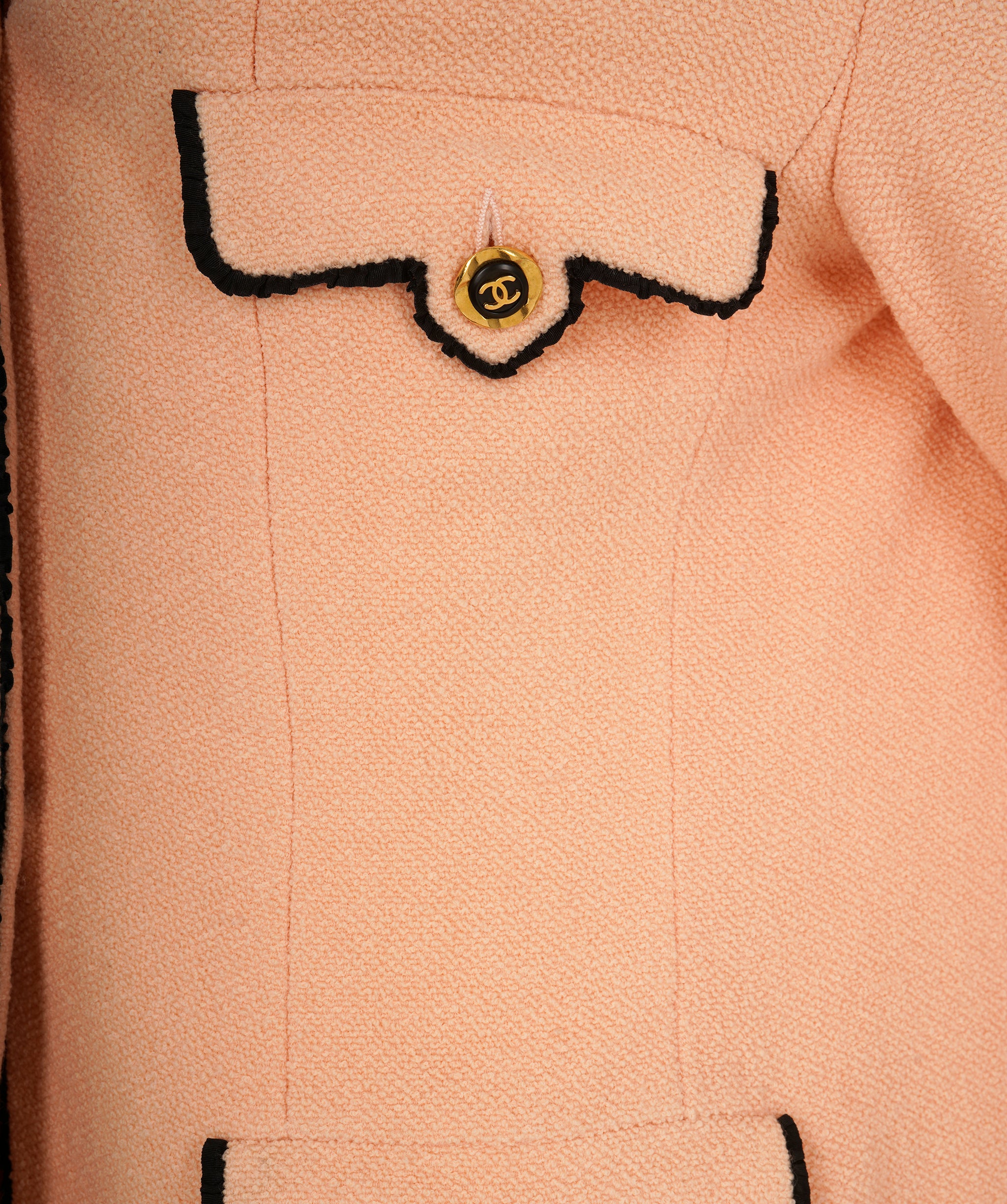 Chanel Vintage 94C Peach Contrast Trim CC Button Jacket ALC1825