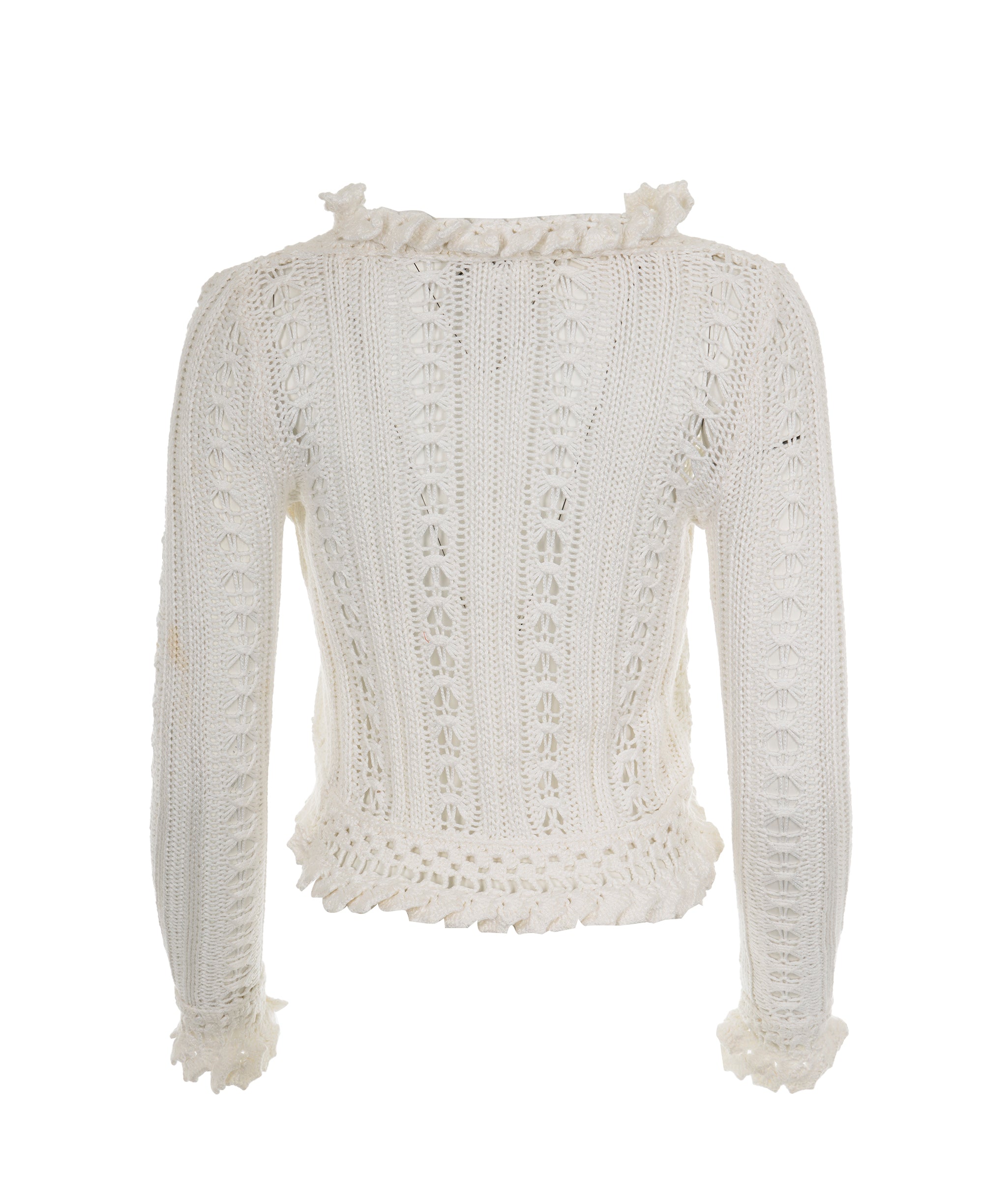 Chanel CC Crotchet White Cardigan 34  ALL0796